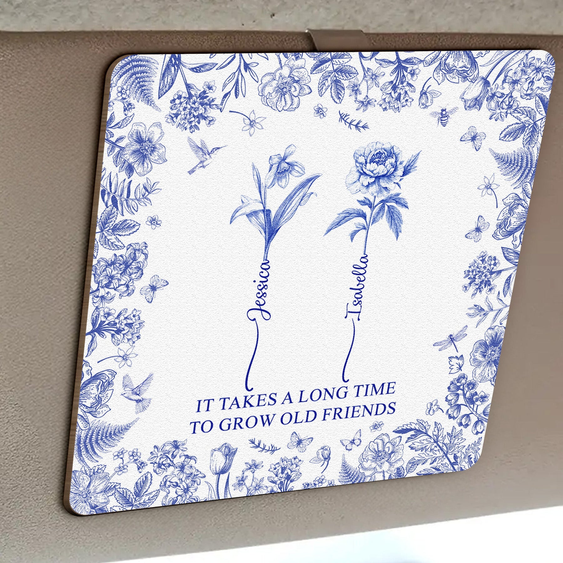 It Takes A Long Time To Grow Old Friends Custom Birth Flower - Personalized Wooden Car Visor Clip