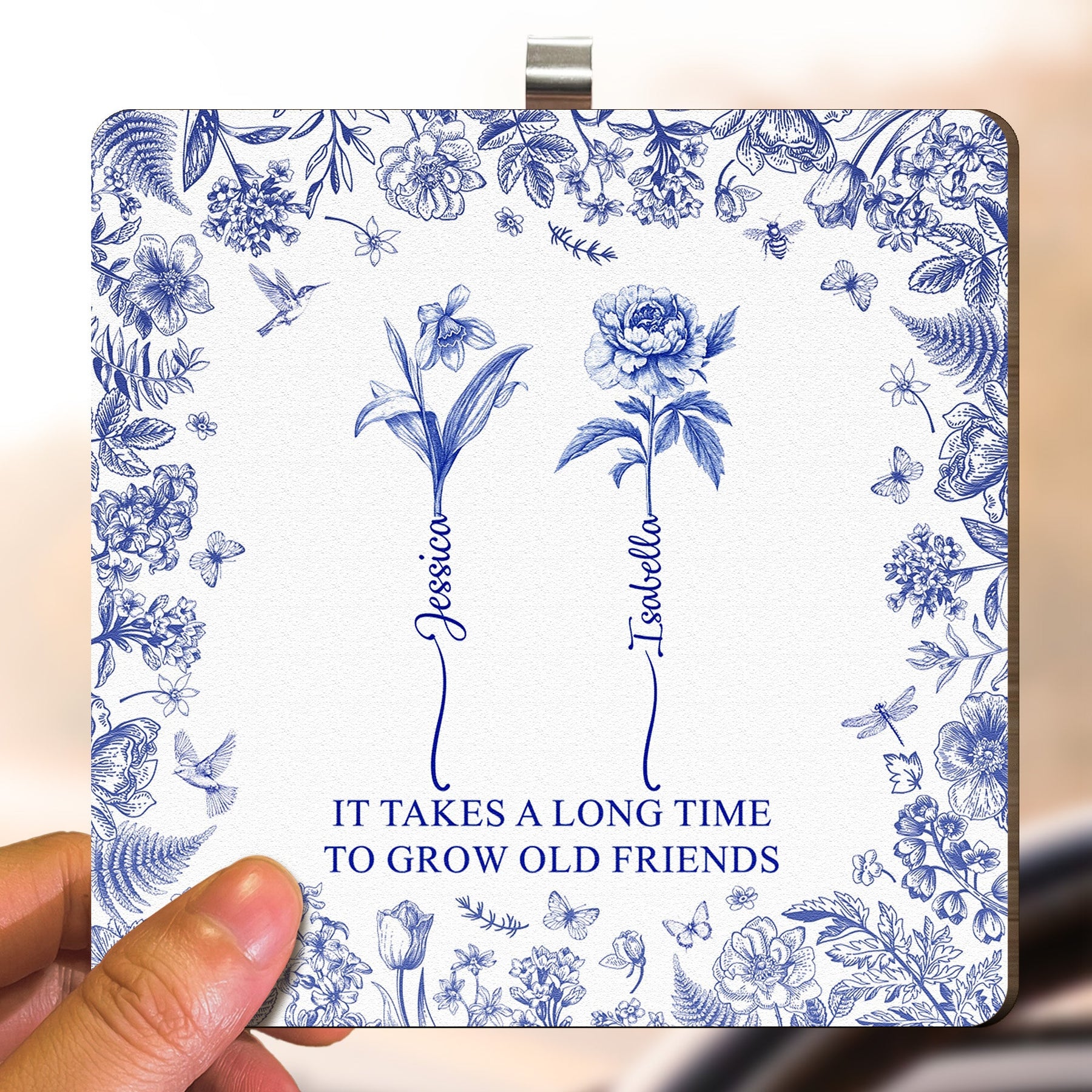 It Takes A Long Time To Grow Old Friends Custom Birth Flower - Personalized Wooden Car Visor Clip