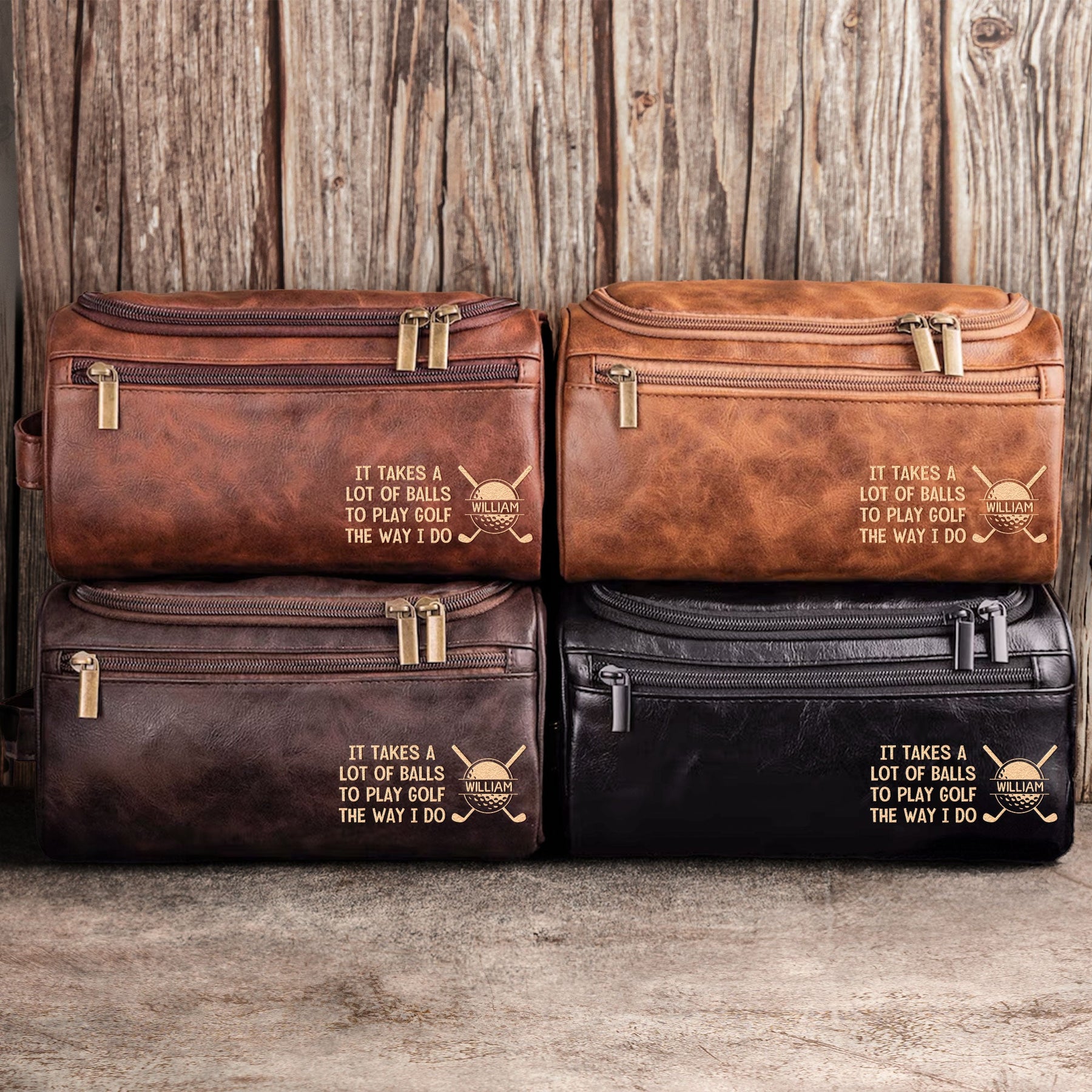 It Takes A Lot Of Balls To Play Golf The Way I Do - Personalized Leather Toiletry Bag