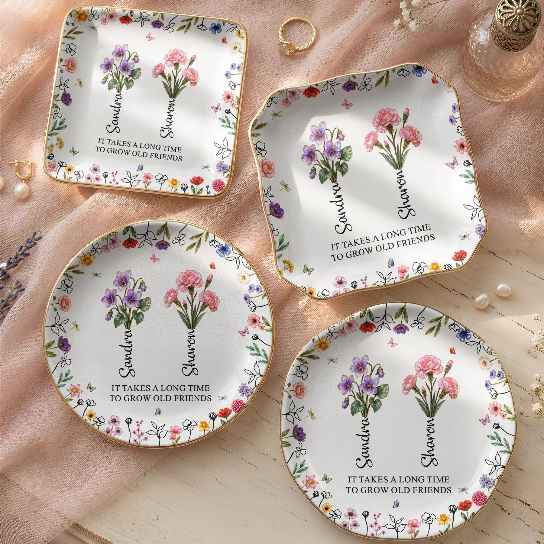 It Takes A Long Time To Grow An Old Friend, Bestie Mother Of Pearl - Personalized Jewelry Dish