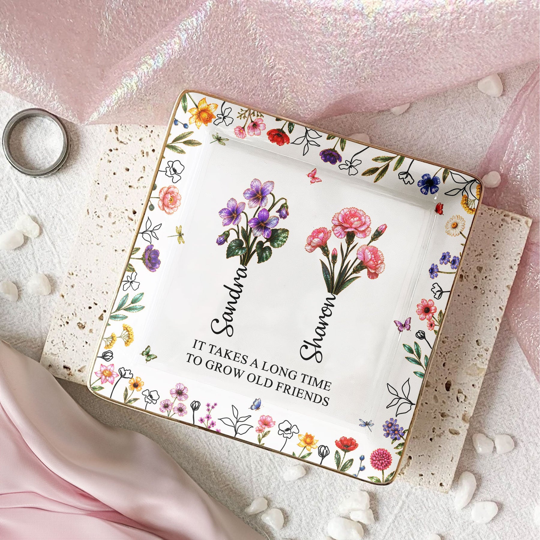 It Takes A Long Time To Grow An Old Friend, Bestie Mother Of Pearl - Personalized Jewelry Dish