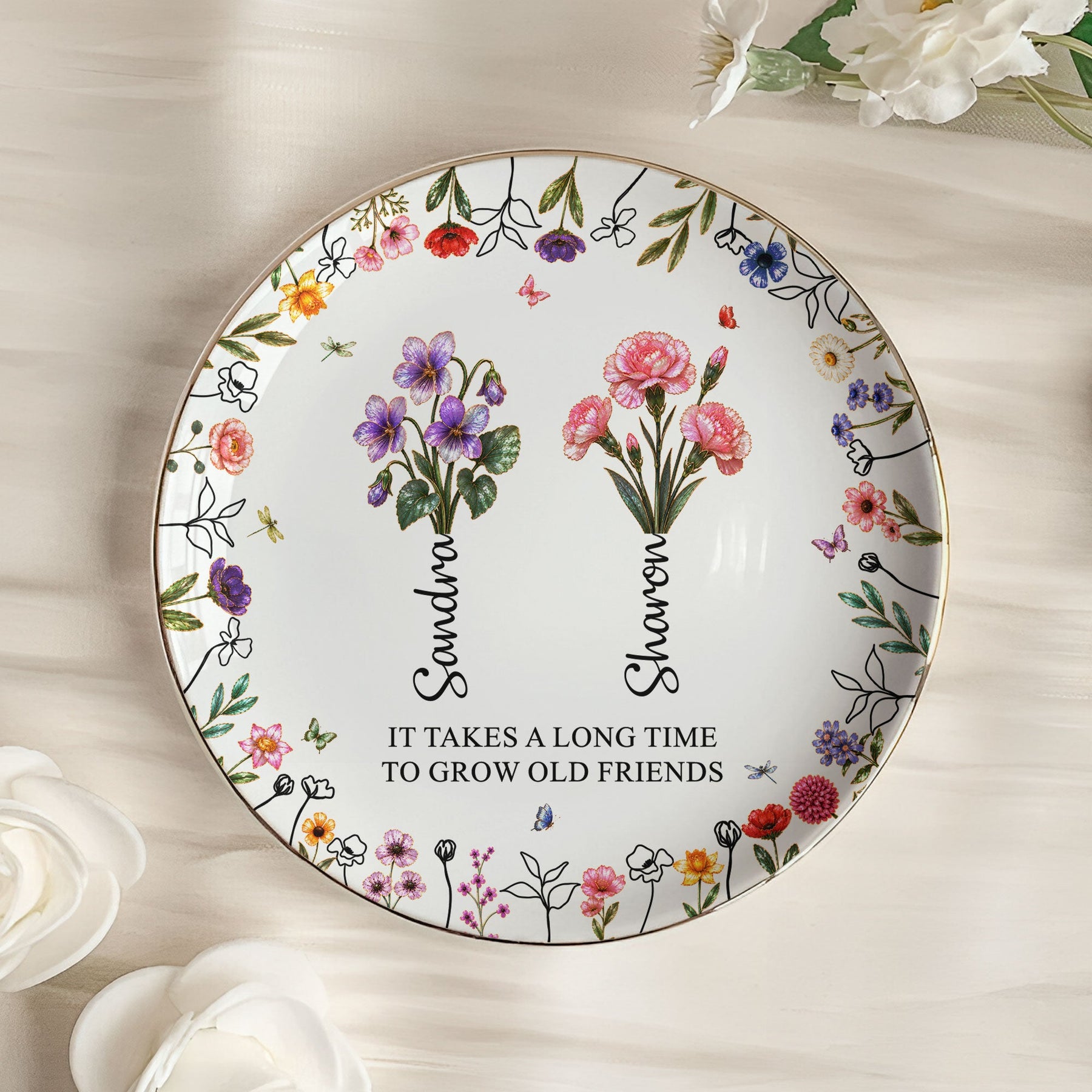 It Takes A Long Time To Grow An Old Friend, Bestie Mother Of Pearl - Personalized Jewelry Dish