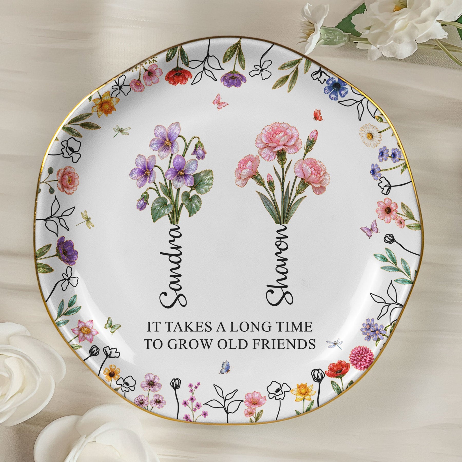 It Takes A Long Time To Grow An Old Friend, Bestie Mother Of Pearl - Personalized Jewelry Dish