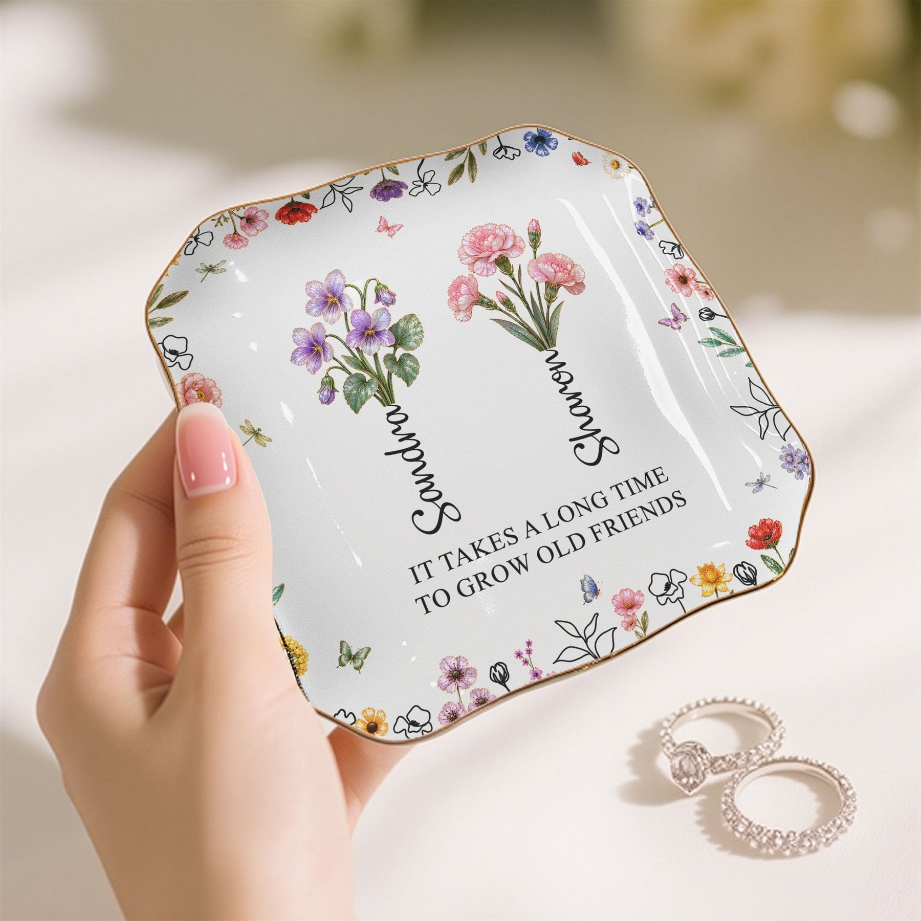 It Takes A Long Time To Grow An Old Friend, Bestie Mother Of Pearl - Personalized Jewelry Dish