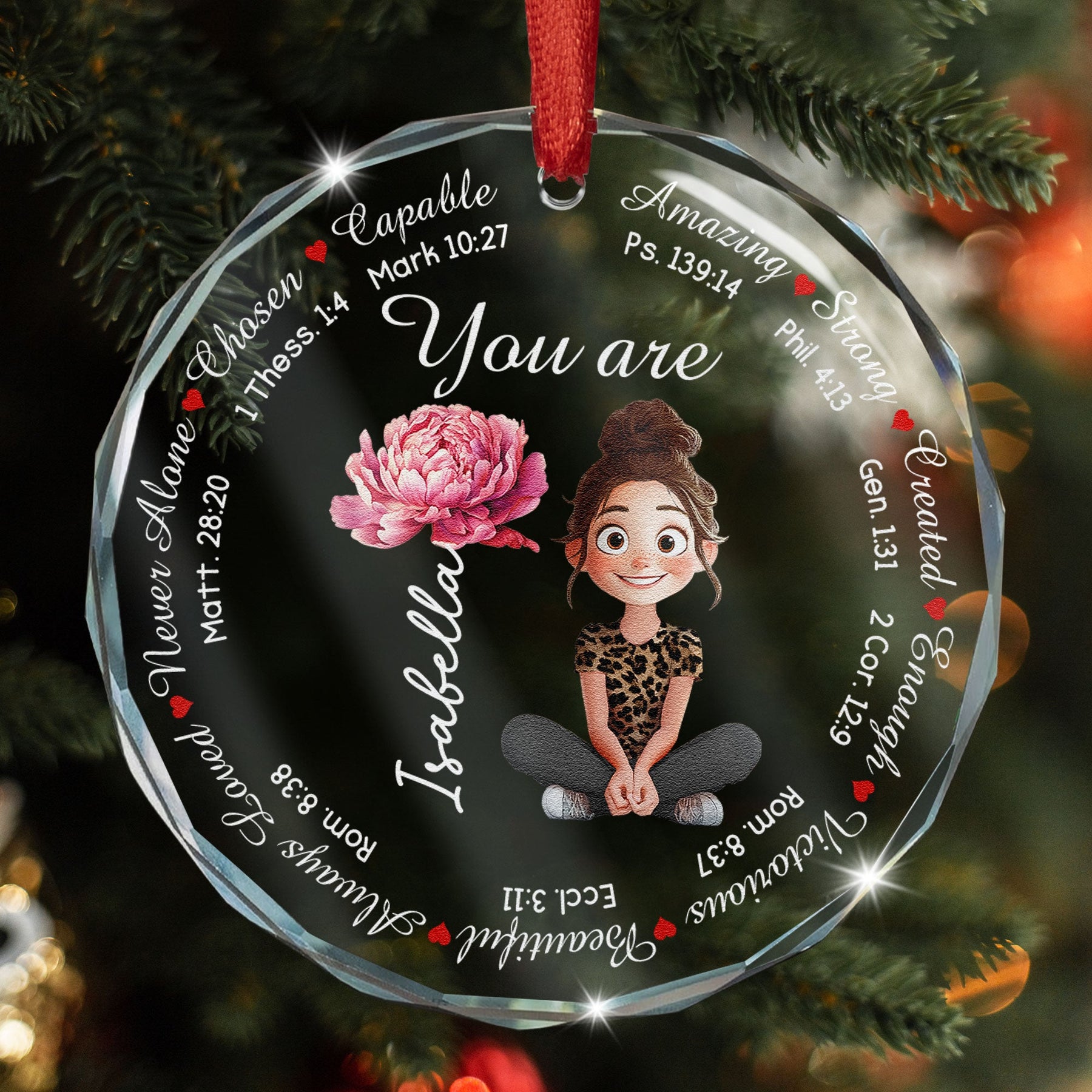 Jesus Inspirational Bible Verse With Birth Flower - Personalized Glass Ornament