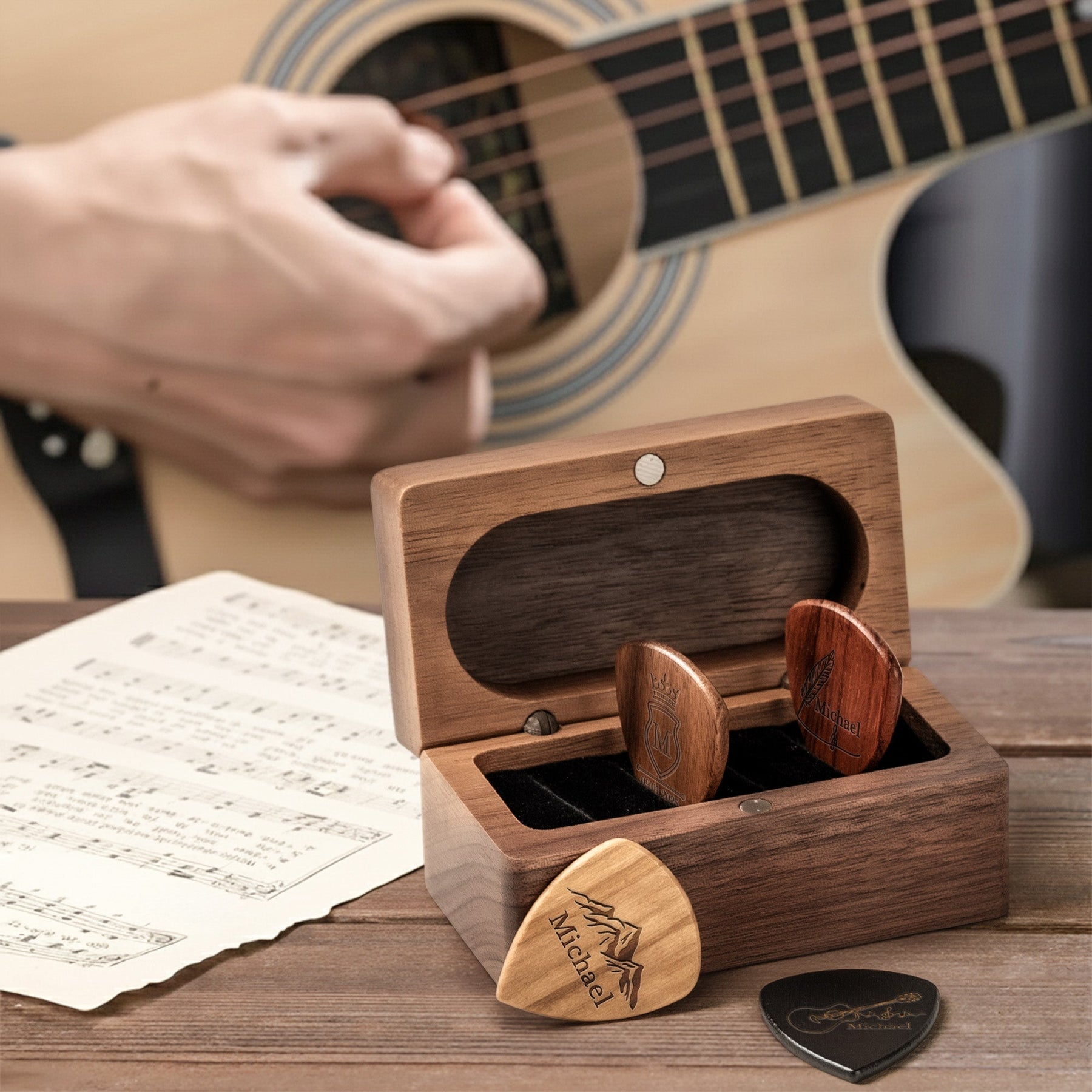 Just A Boy Who Loves Guitars - Personalized Wooden Guitar Pick Box