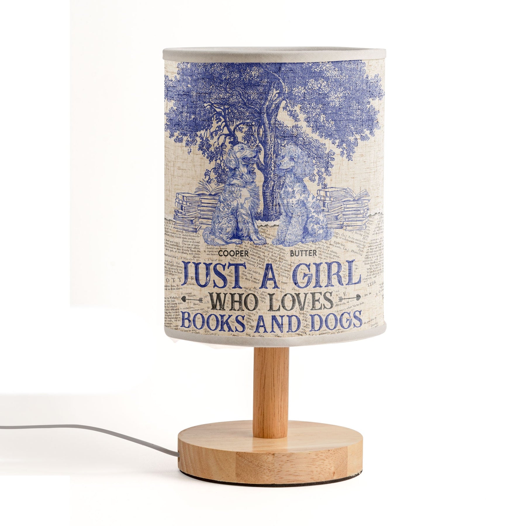 Just A Girl Who Loves Books And Dogs Toile De Jouy - Personalized Fabric Lamp