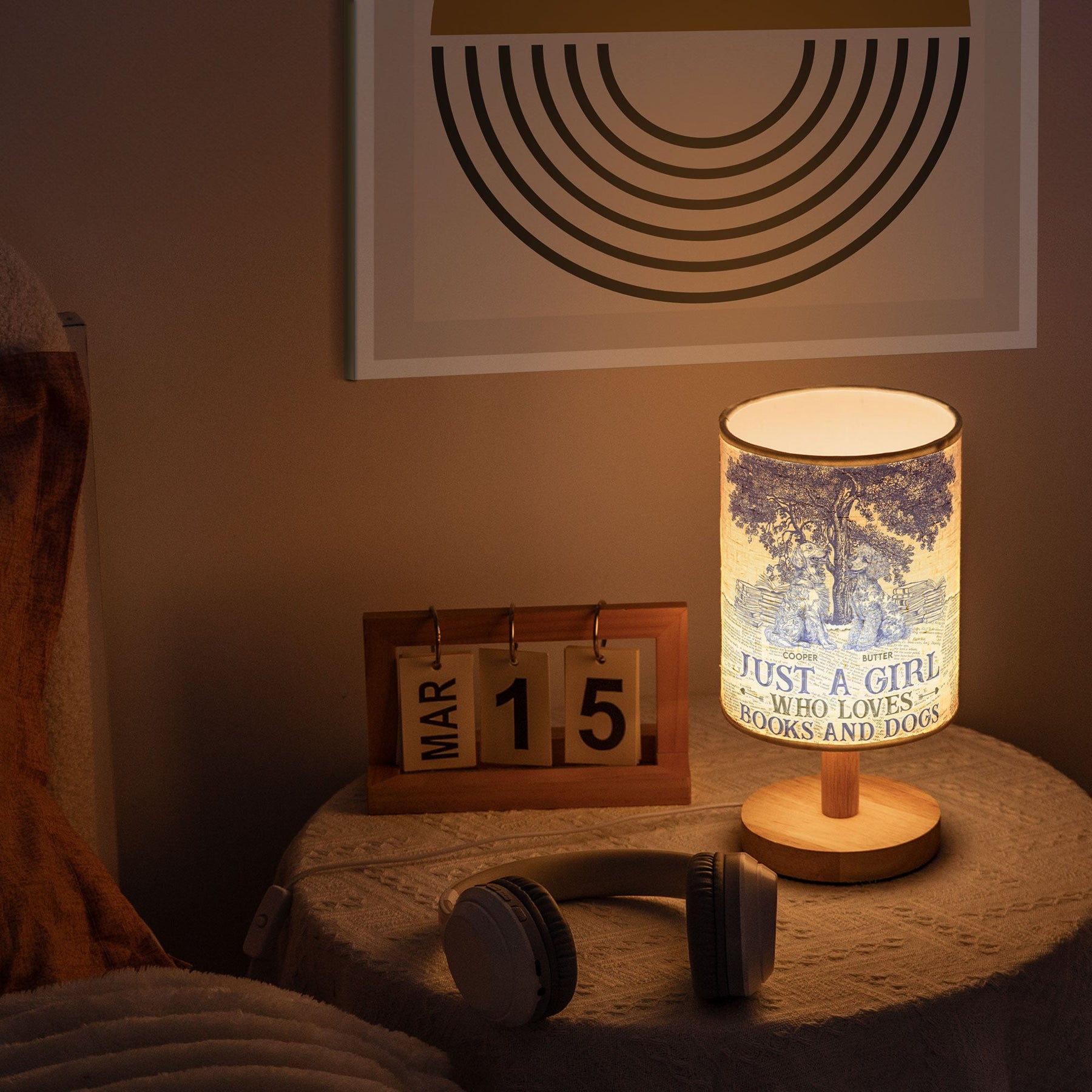 Just A Girl Who Loves Books And Dogs Toile De Jouy - Personalized Fabric Lamp