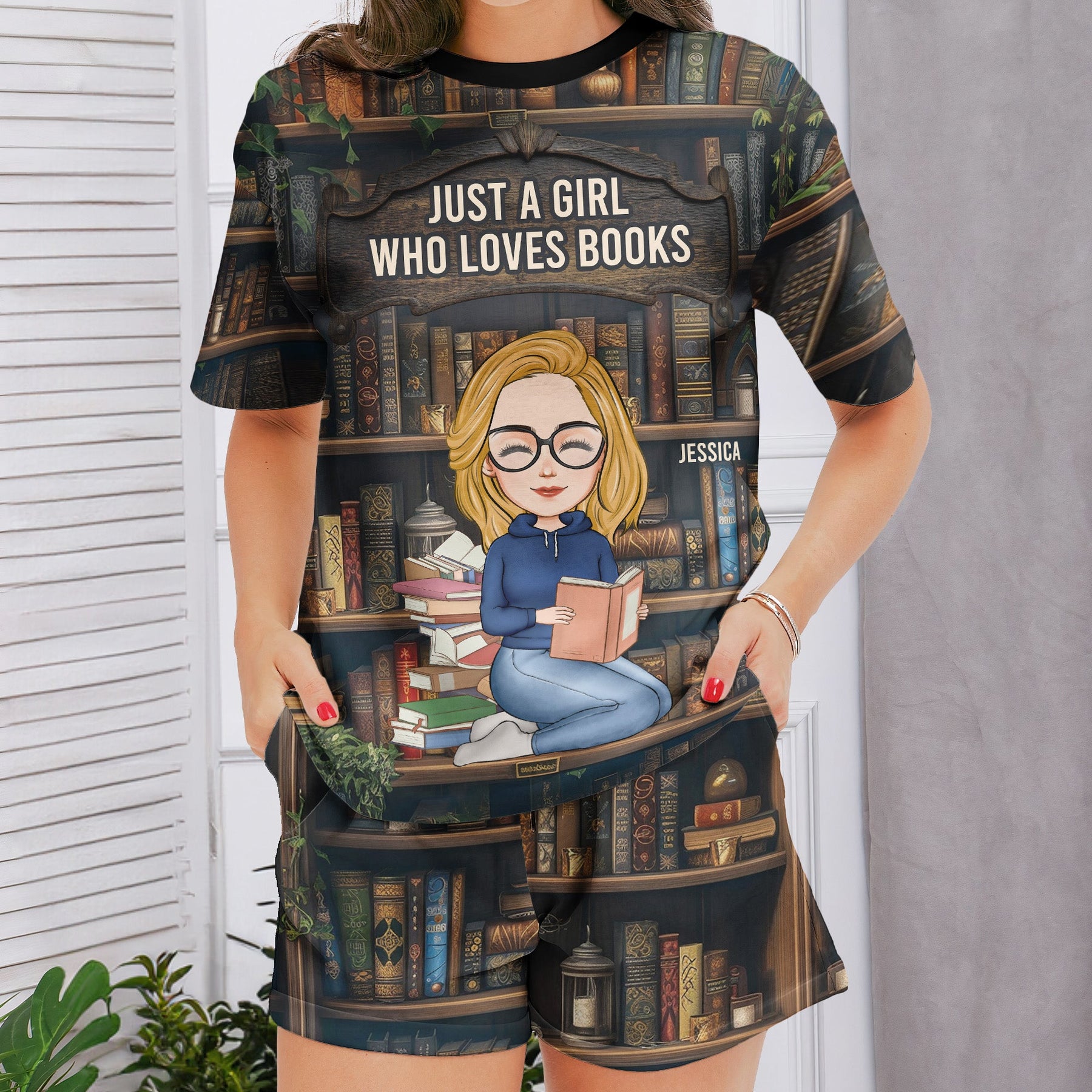 Just A Girl Who Loves Books - Personalized Pajama Shorts Set