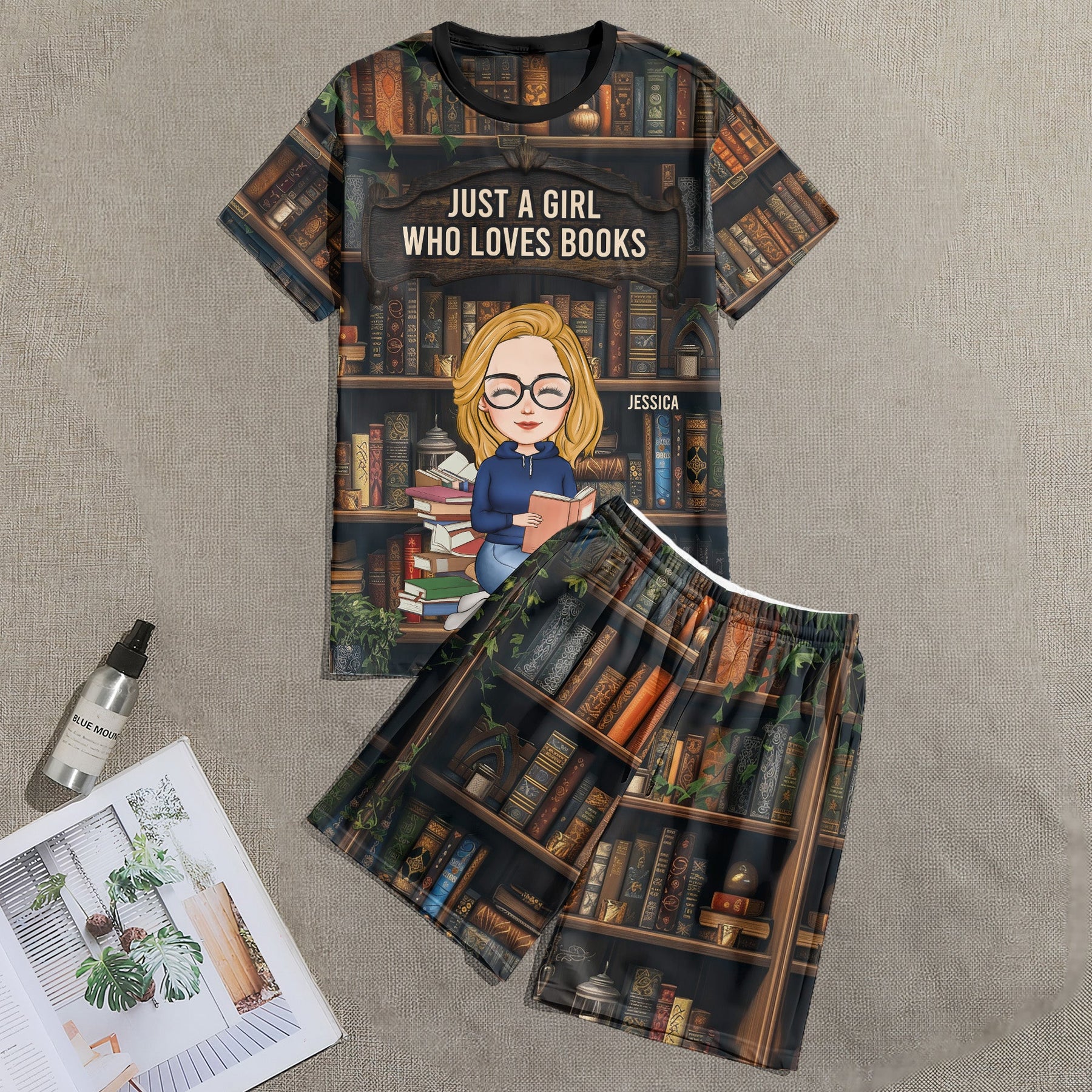 Just A Girl Who Loves Books - Personalized Pajama Shorts Set
