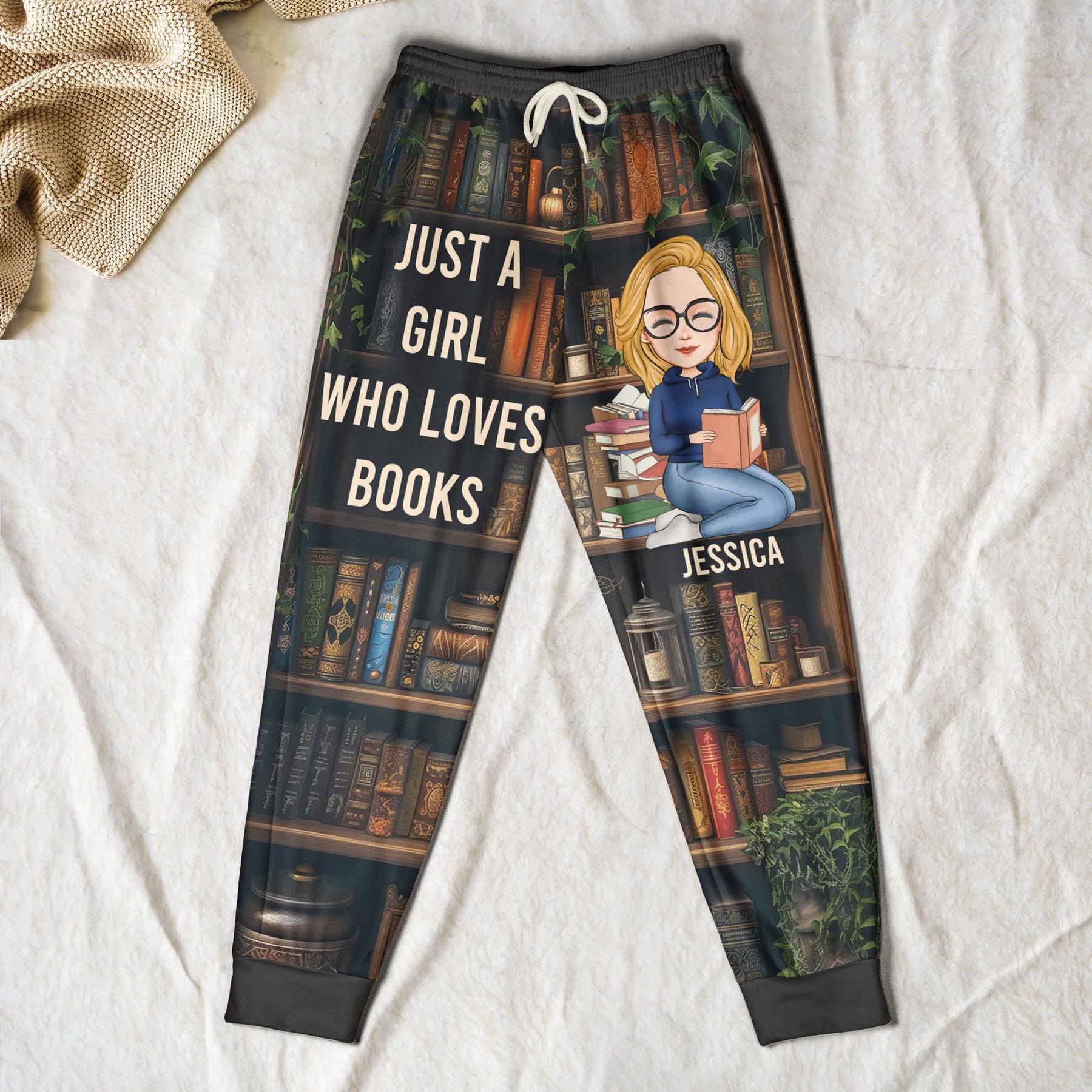 Just A Girl Who Loves Books - Custom Gift Set - Lounge Pants  With Pockets, Custom Pajama Pants, Jogger Sweatpants, Gift For Her