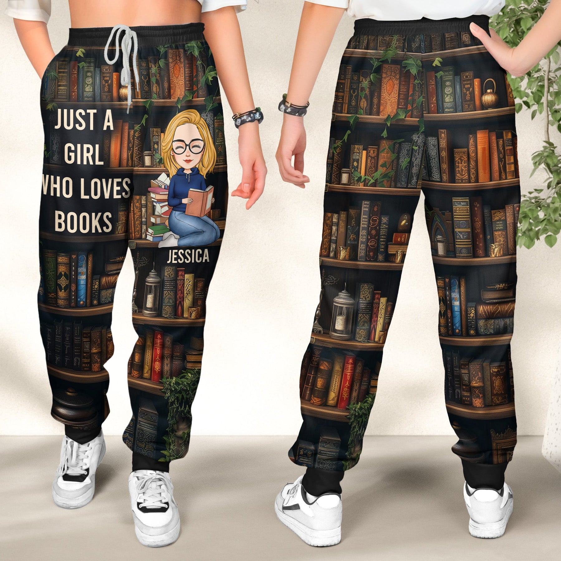 Just A Girl Who Loves Books - Custom Gift Set - Lounge Pants  With Pockets, Custom Pajama Pants, Jogger Sweatpants, Gift For Her