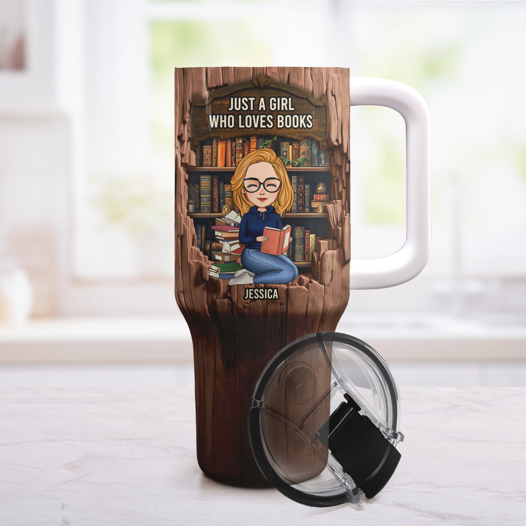 Just A Girl Who Loves Books-Wood Effect - Personalized 40oz Tumbler With Straw