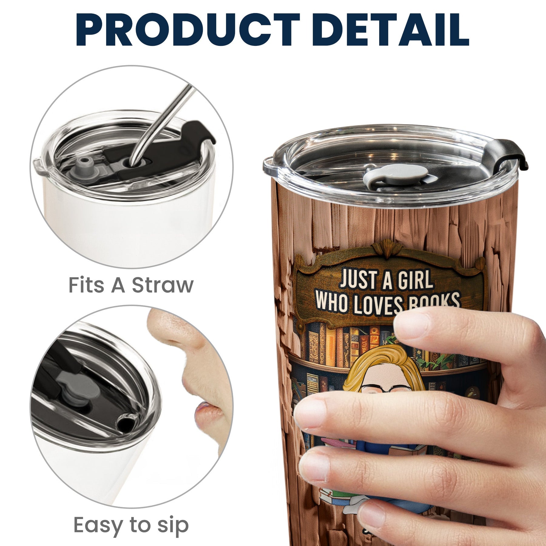 Just A Girl Who Loves Books-Wood Effect - Personalized Tumbler Cup