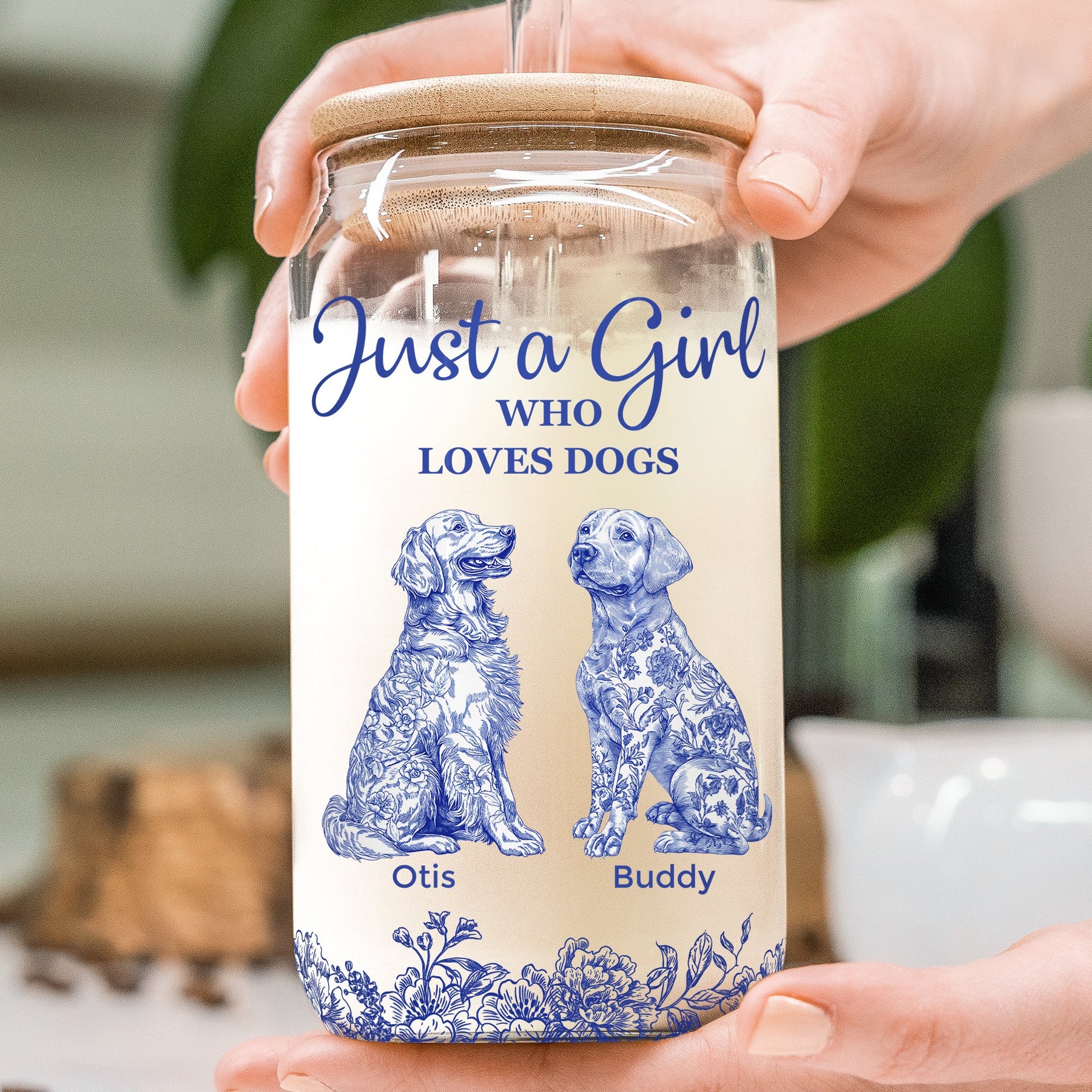Just A Girl Who Loves Dogs Toile De Jouy Chinoiserie - Personalized Clear Glass Cup