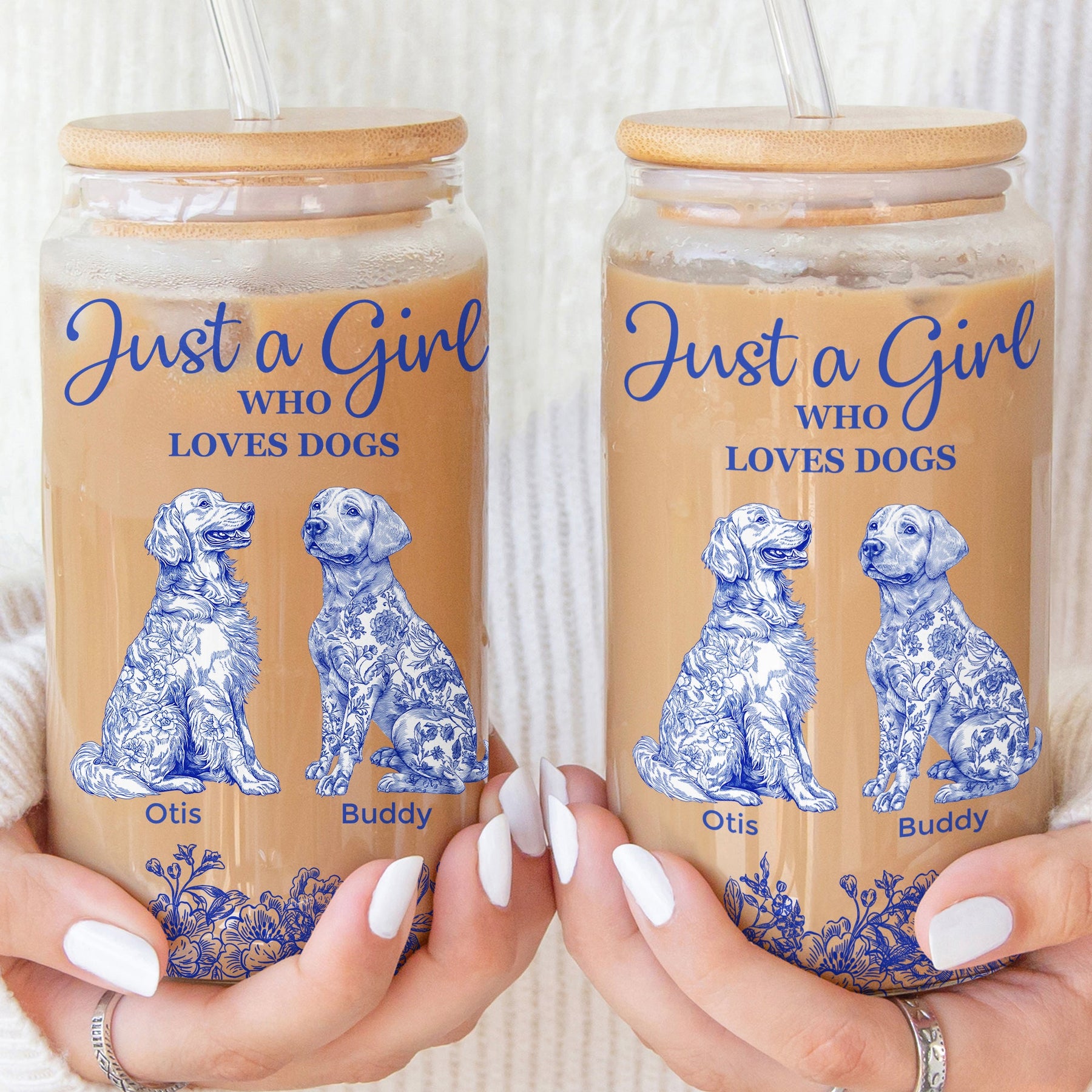 Just A Girl Who Loves Dogs Toile De Jouy Chinoiserie - Personalized Clear Glass Cup