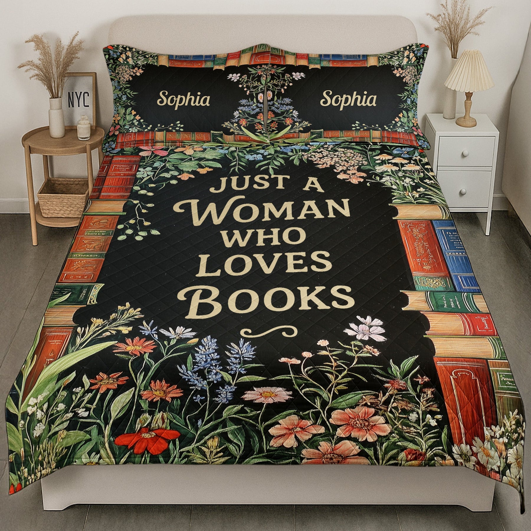 Just A Woman Who Loves Books - Book Lovers Bedding Decor - Custom Quilt Set
