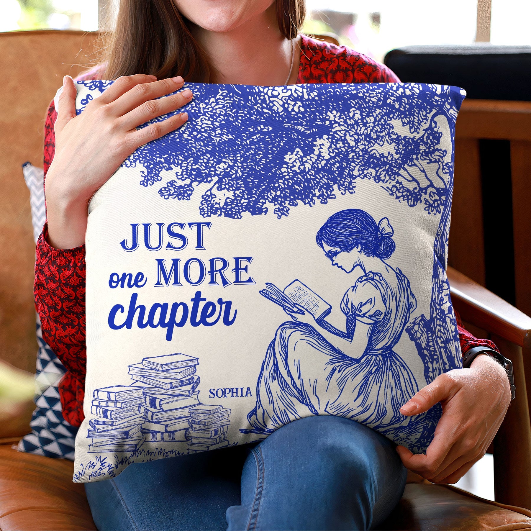 Just One More Chapter Toile De Jouy Style- Personalized Pillow (Insert Included)