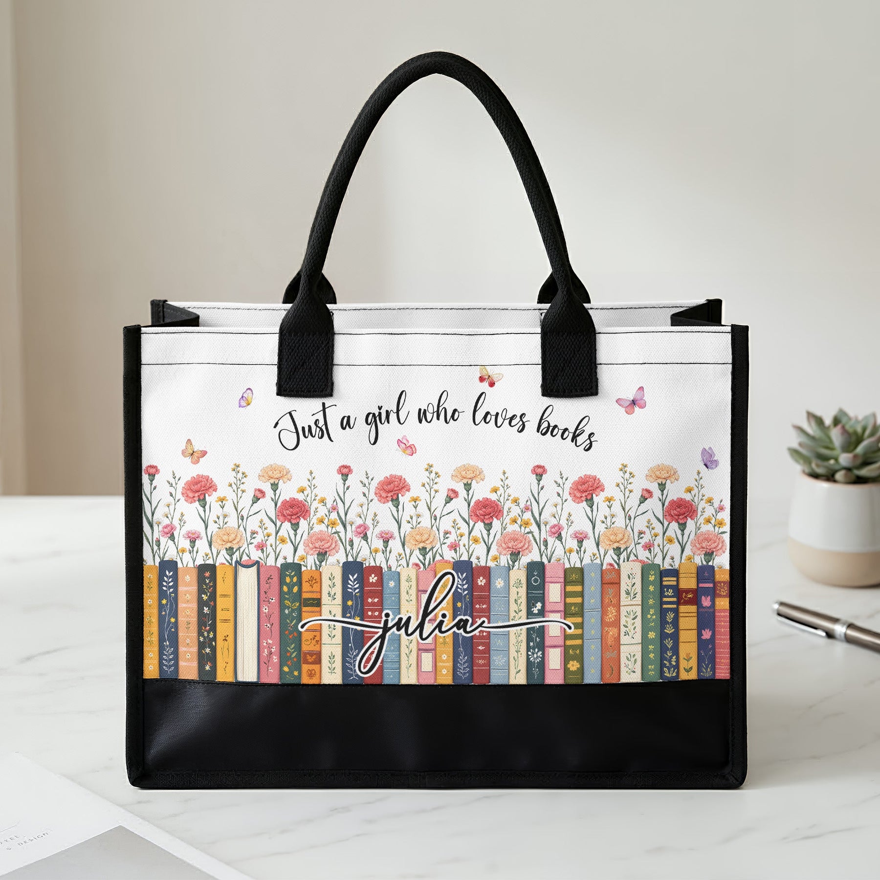 Just A Girl Who Loves Books - Custom Name, Quote & Birth Flower - Personalized Tote Bag