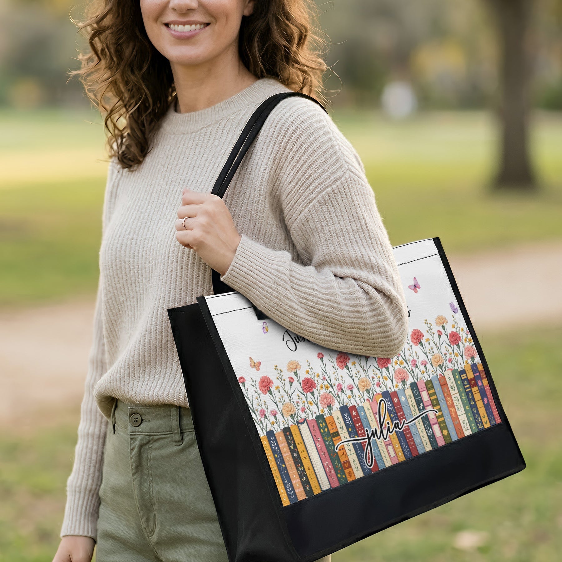 Just A Girl Who Loves Books - Custom Name, Quote & Birth Flower - Personalized Tote Bag