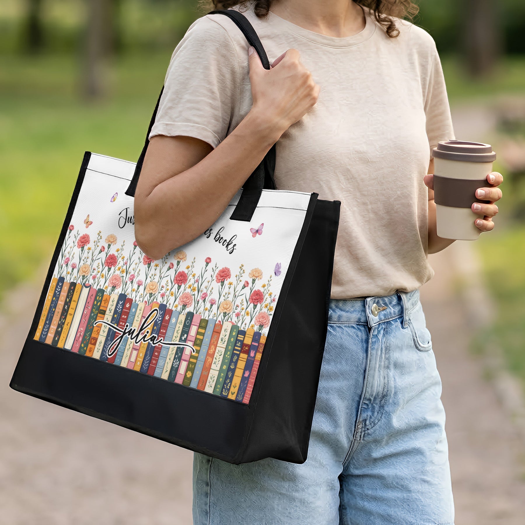 Just A Girl Who Loves Books - Custom Name, Quote & Birth Flower - Personalized Tote Bag