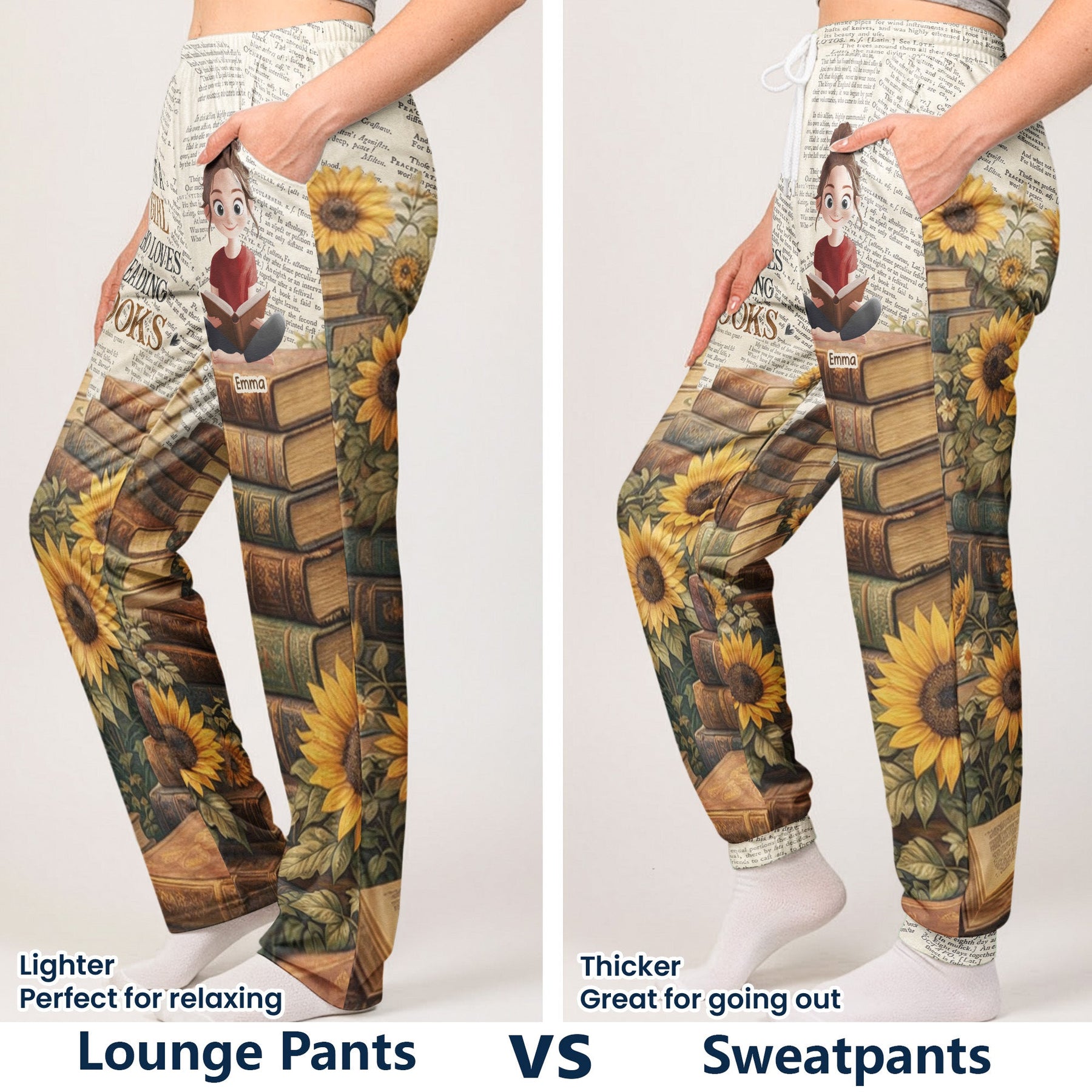 Just A Girl Who Loves Reading Books Sunflowers - For Book Lovers Club - Personalized Lounge Pants
