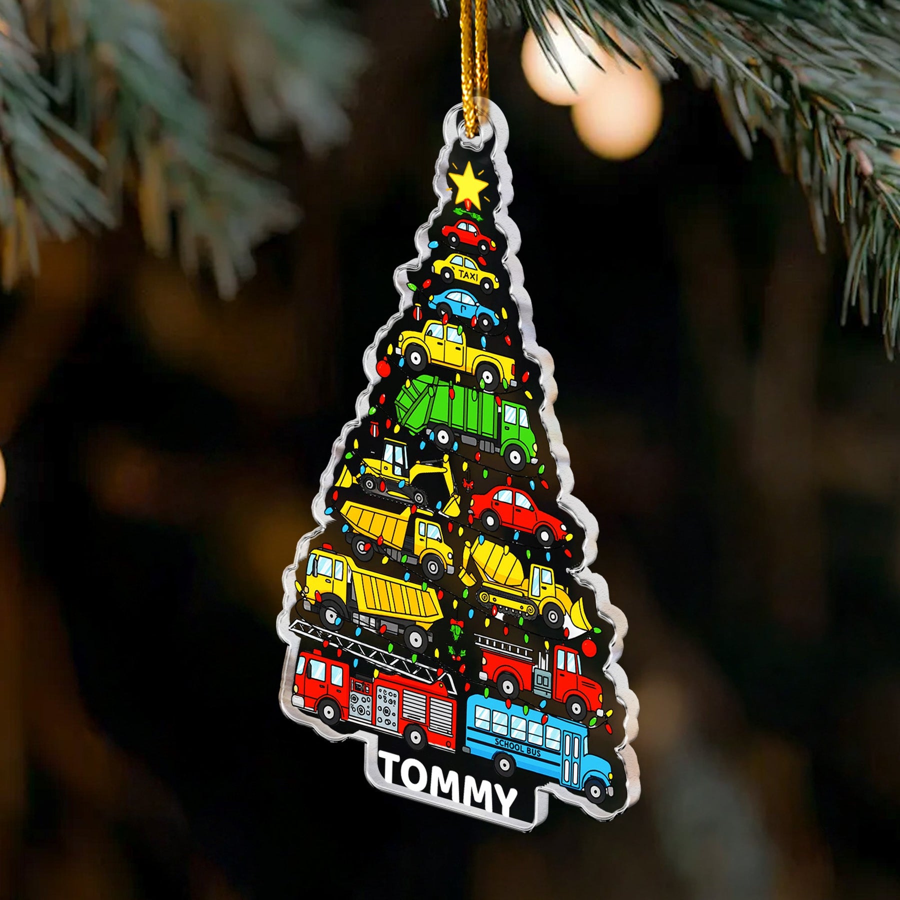 Kid Construction Dinosaur Unicorn Mermaid Christmas Tree - Personalized Acrylic Ornament