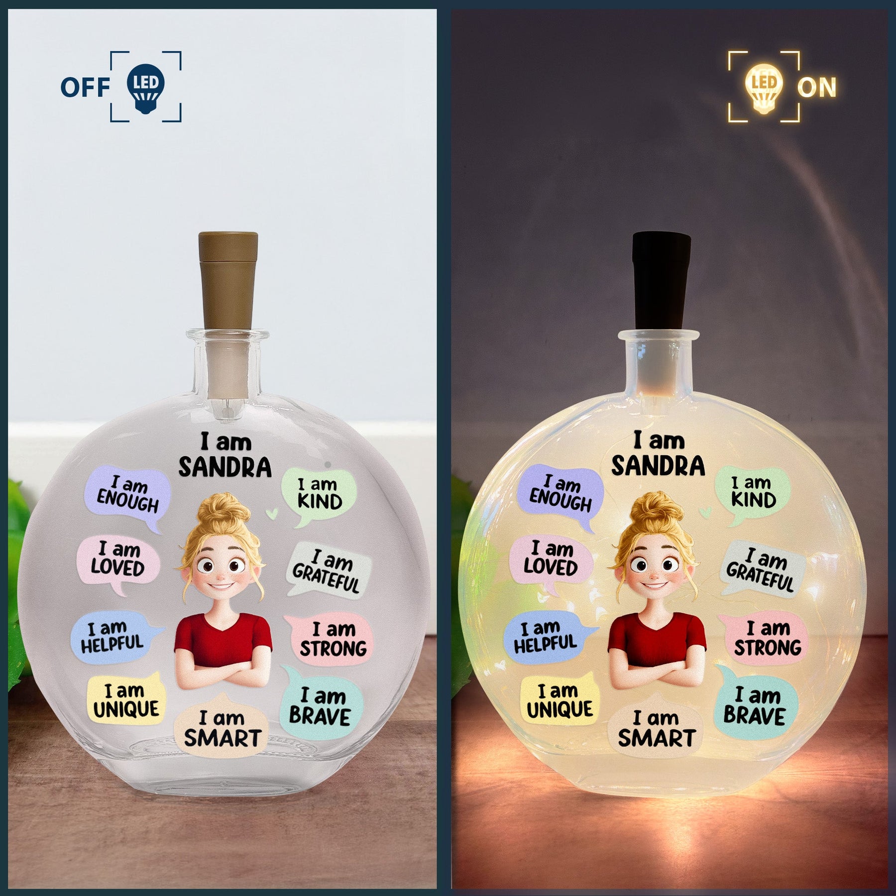 Kid I Am Kind Affirmation - Personalized Round Flat Bottle Light
