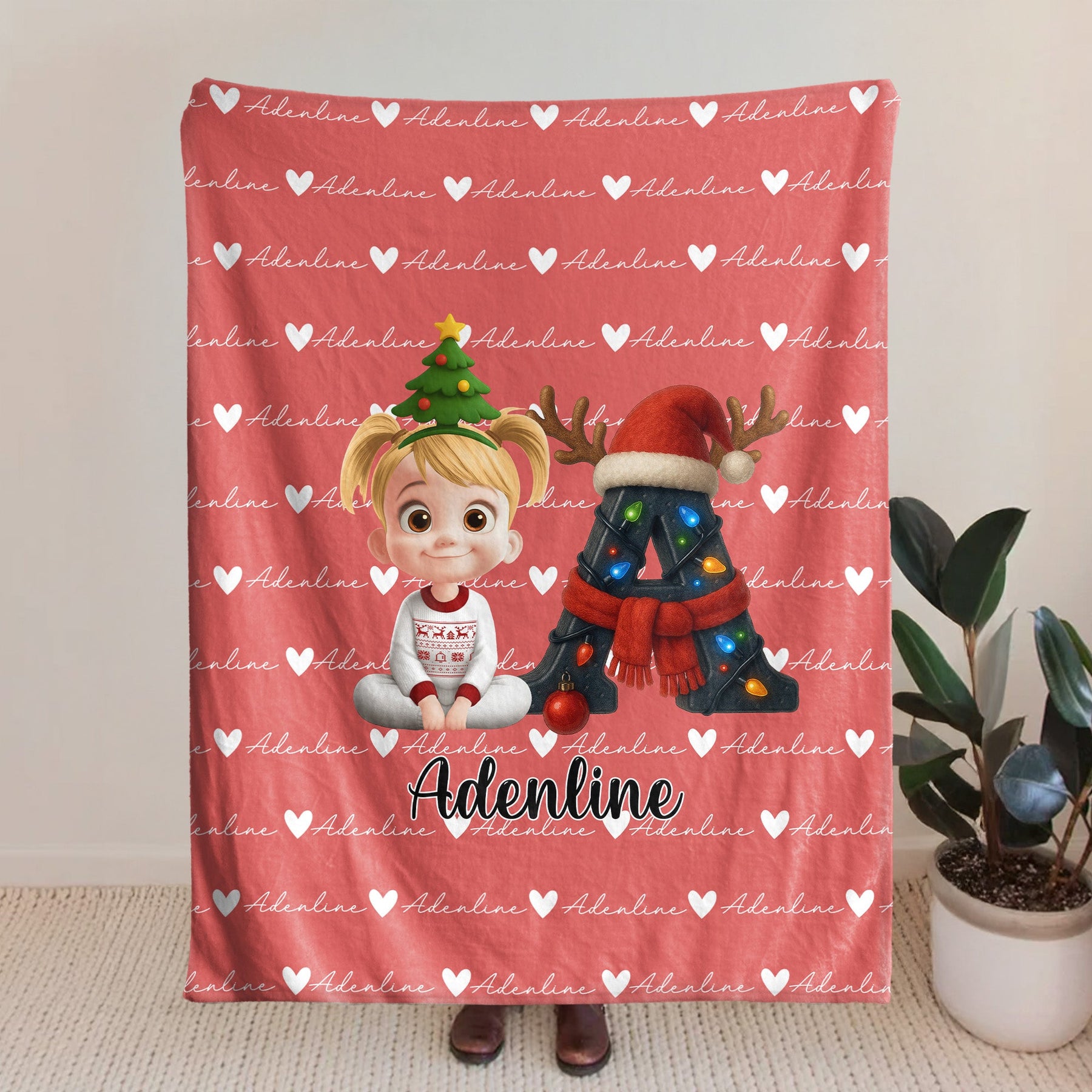 Kid Initial Word Christmas - Personalized Blanket