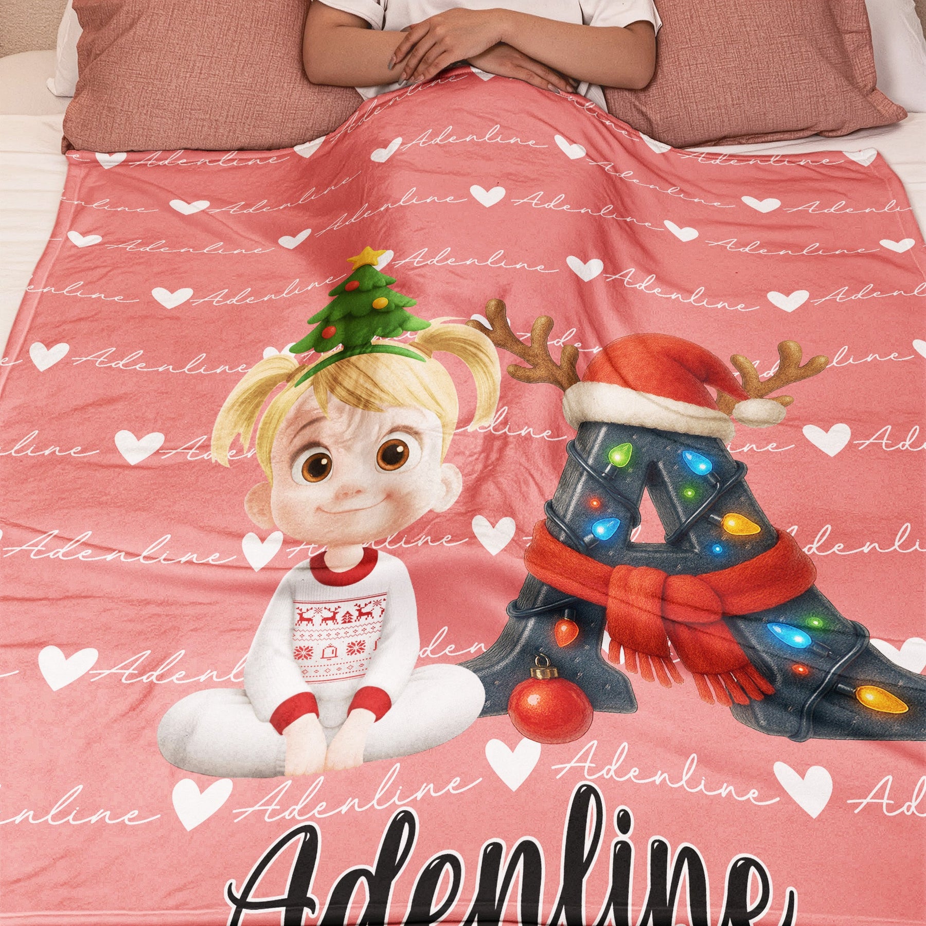 Kid Initial Word Christmas - Personalized Blanket