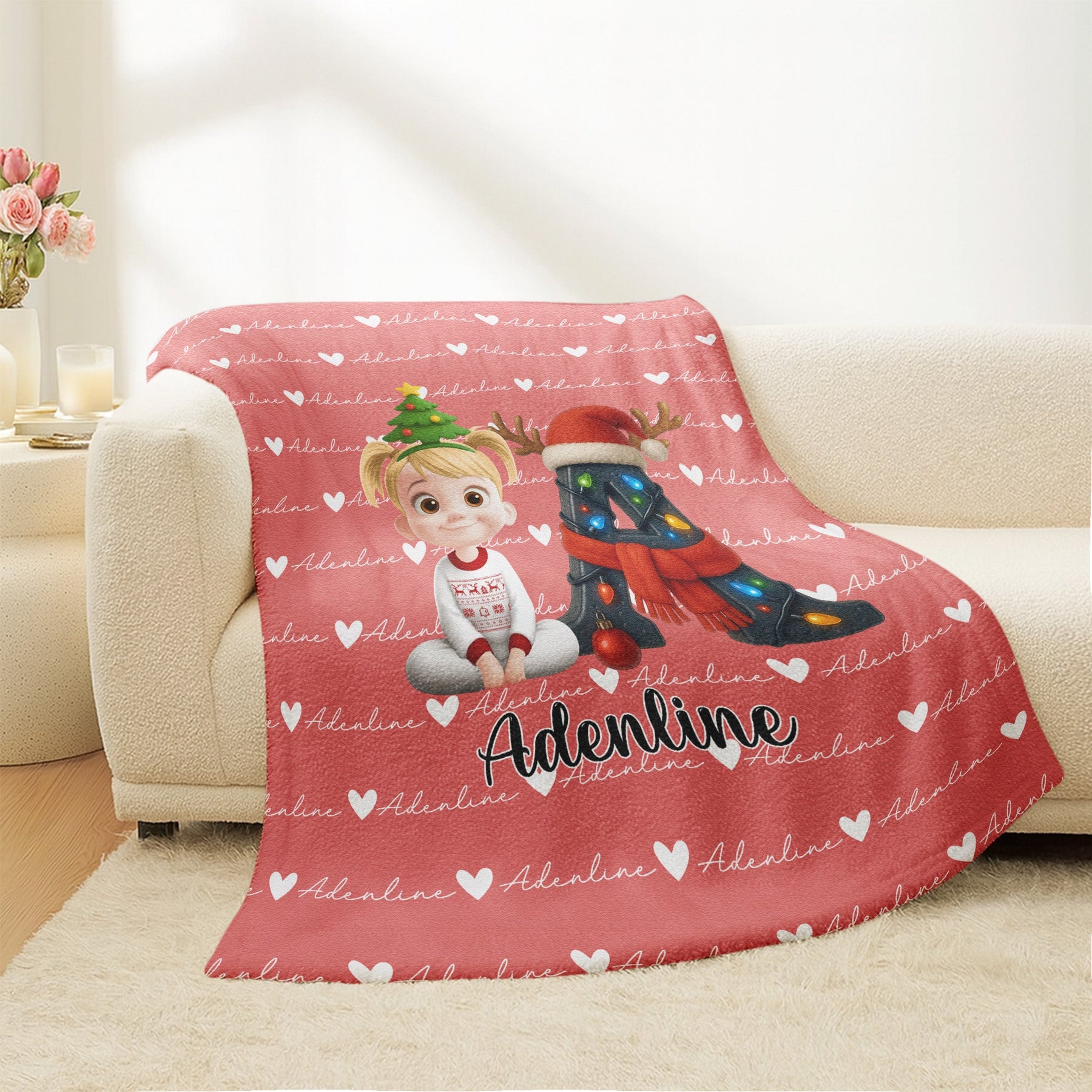 Kid Initial Word Christmas - Personalized Blanket