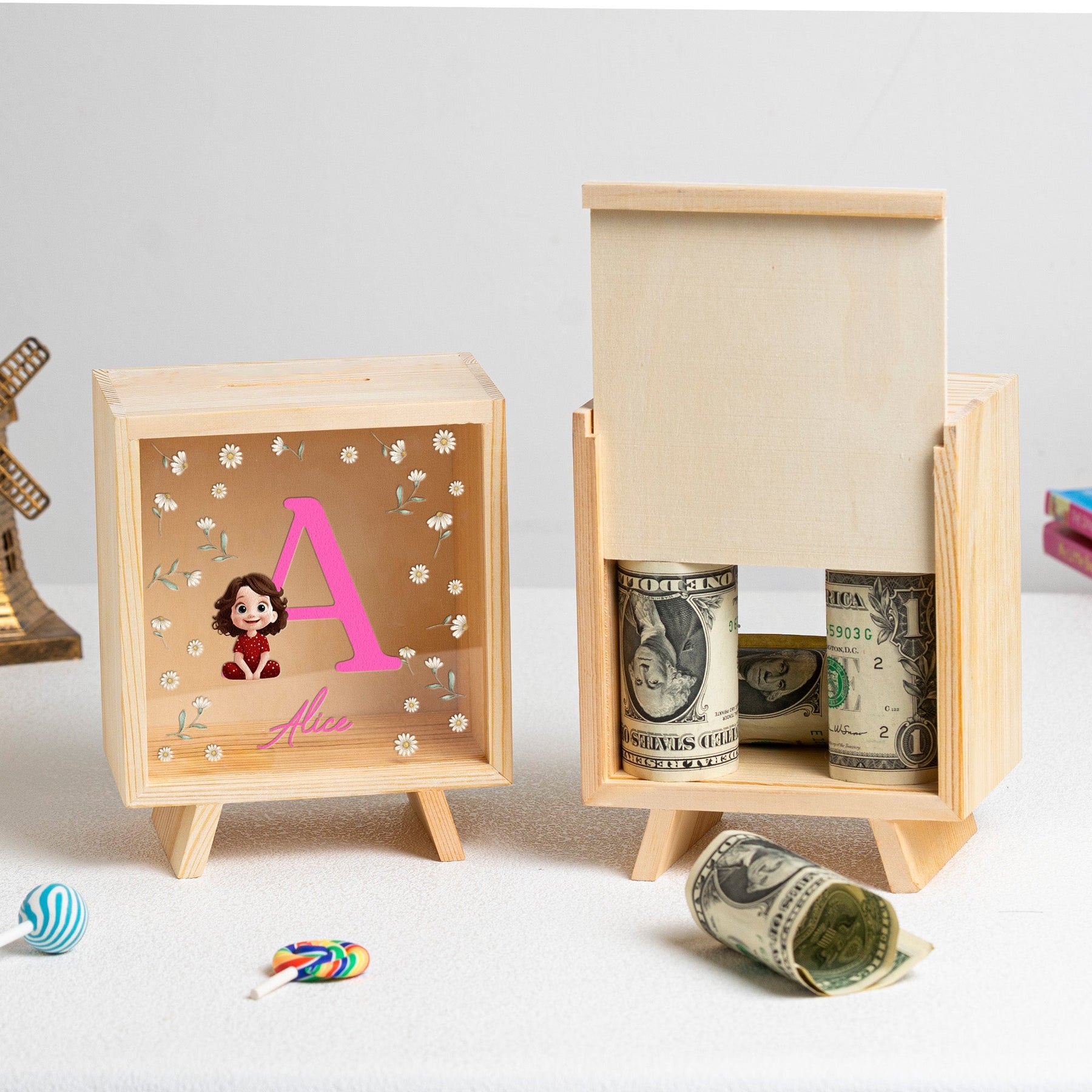 Kid Initial - Personalized Wooden Money Box