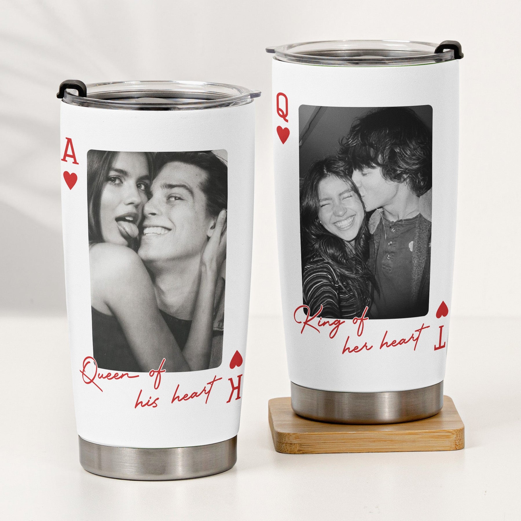 King & Queen Of Heart Custom Couples Photo Lucky Us - Personalized Photo Tumbler Cup