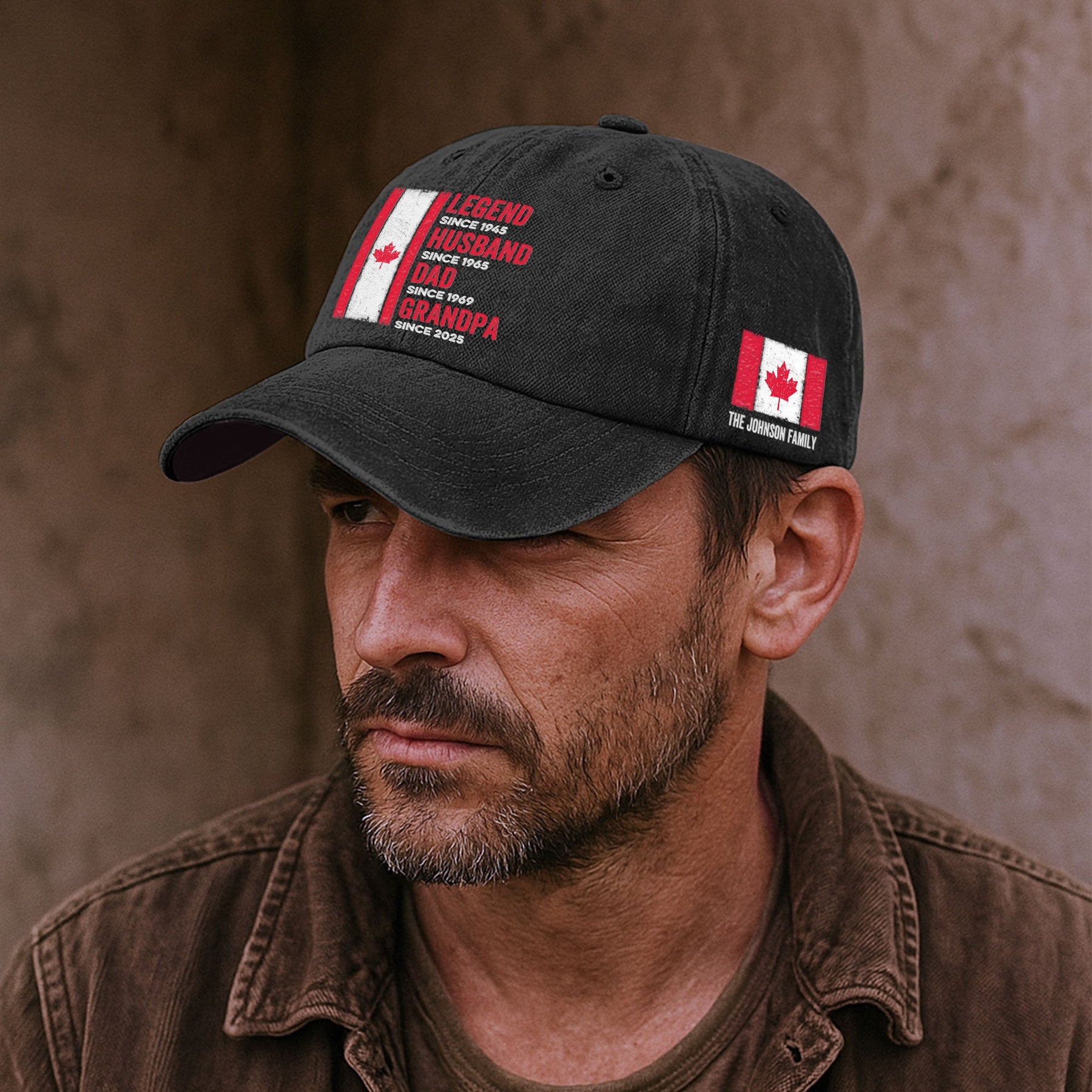 Legend, Husband, Dad And Grandpa - Canada Flag Version - Personalized Distressed Denim Cap
