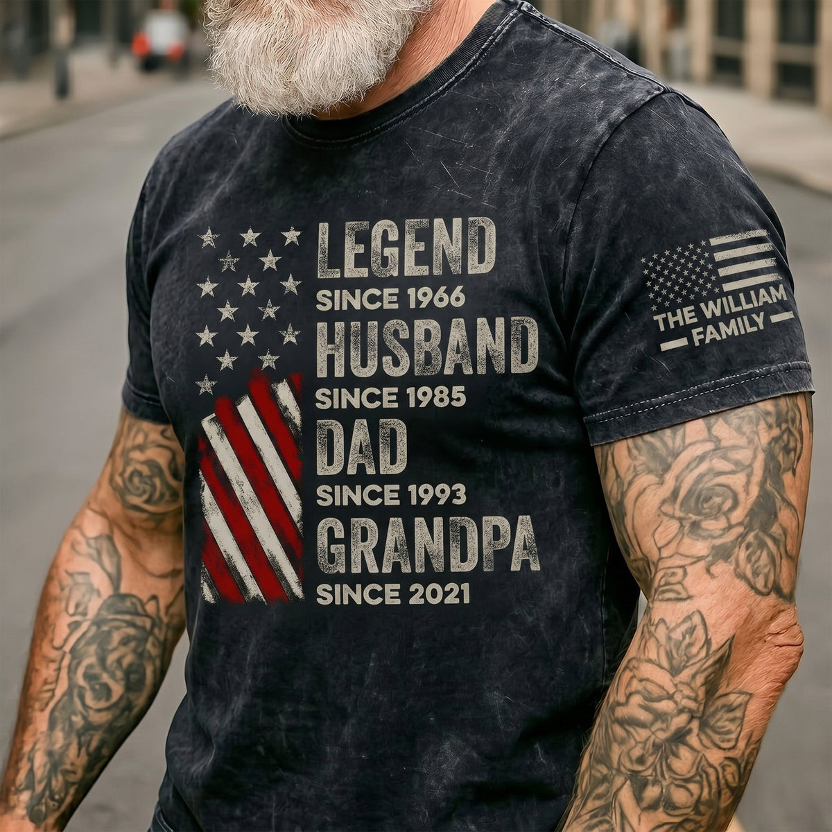 Legend, Husband, Dad And Grandpa - Personalized Acid Wash T‑Shirt