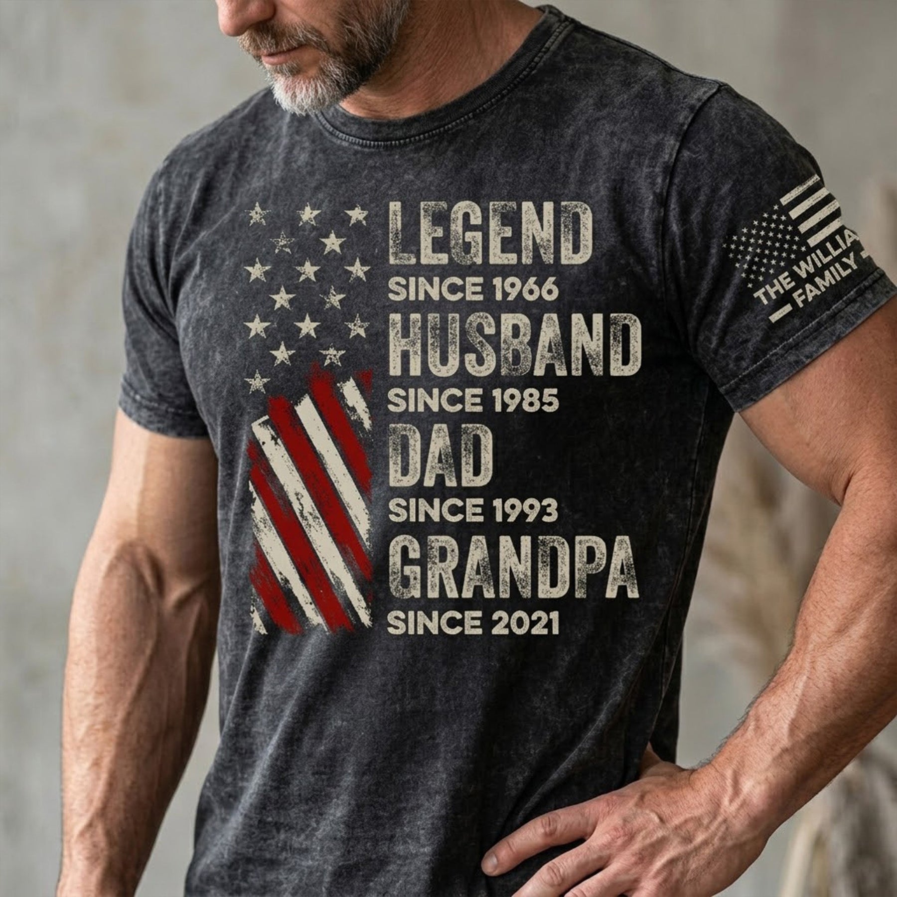 Legend, Husband, Dad And Grandpa - Personalized Acid Wash T‑Shirt