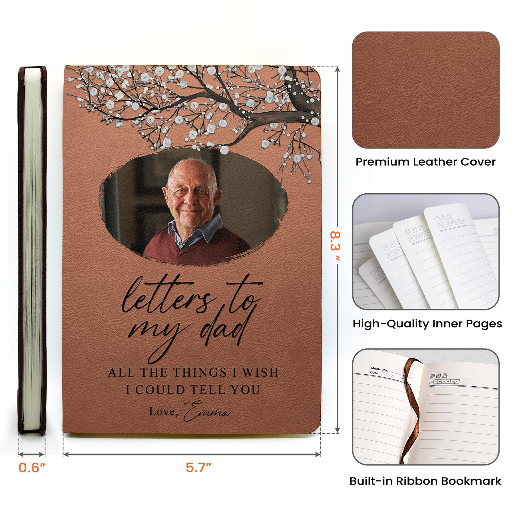 Letters To My Dad - Personalized Photo Leather Journal