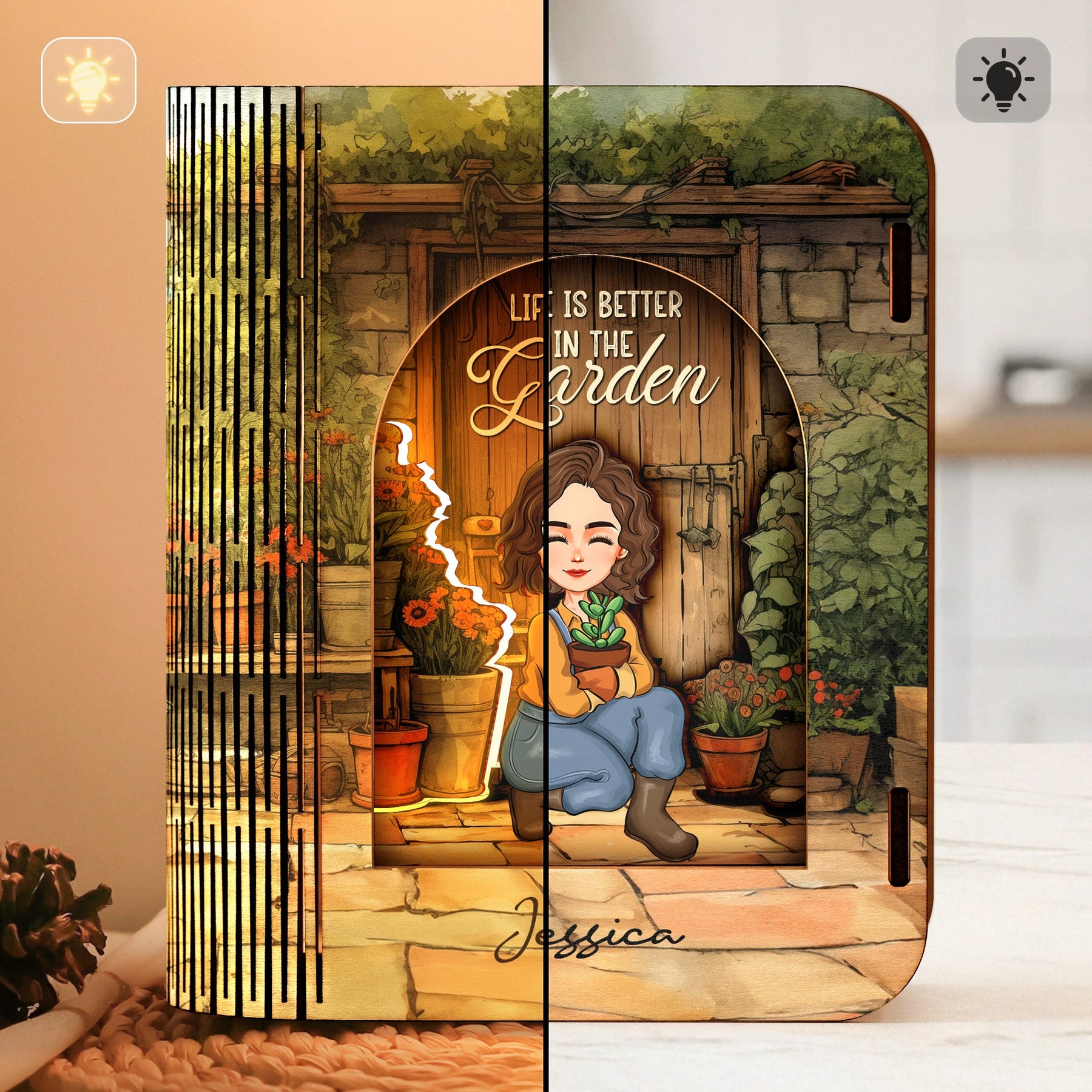 Life Is Better In The Garden - Personalized 3D Wooden Puzzle Night Light
