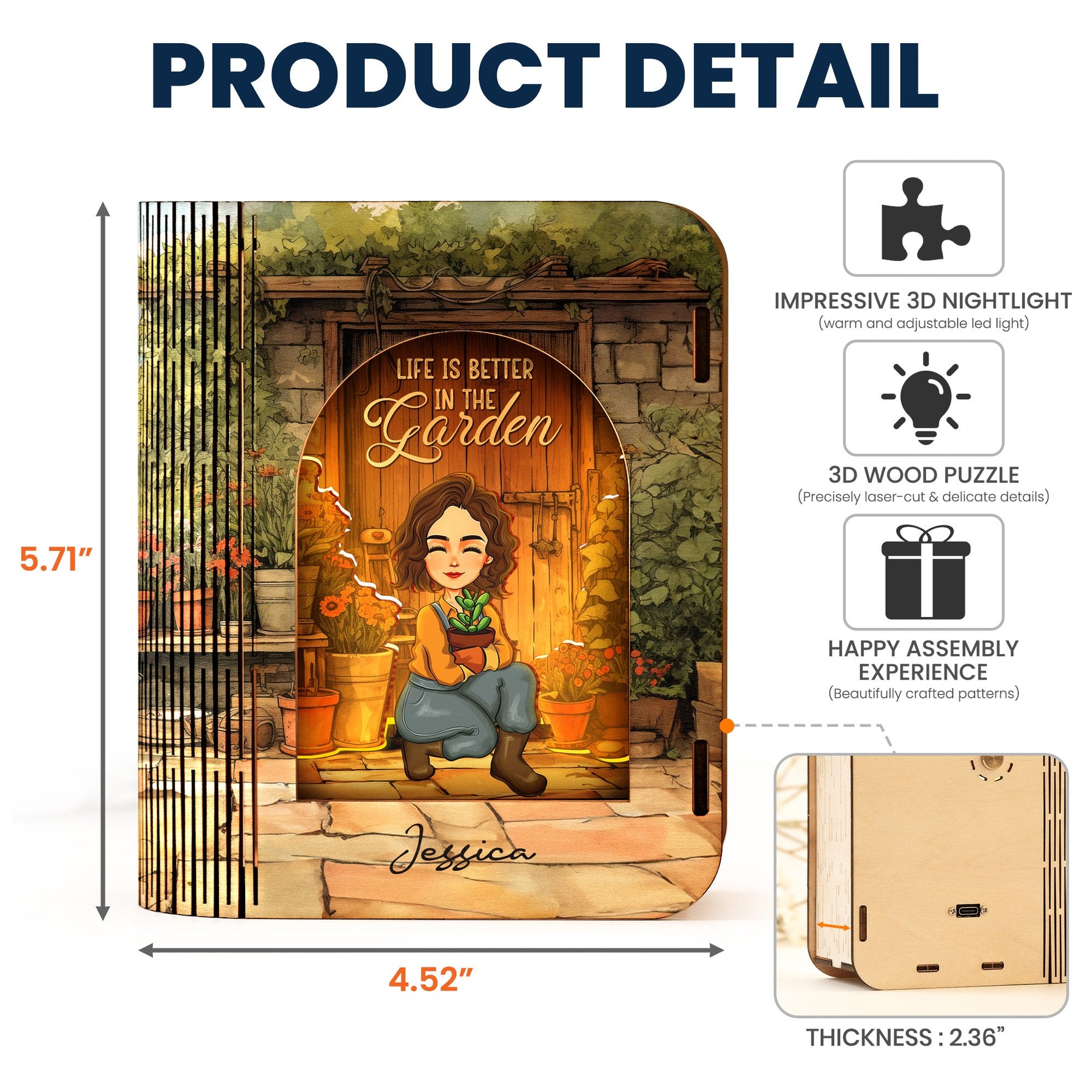 Life Is Better In The Garden - Personalized 3D Wooden Puzzle Night Light