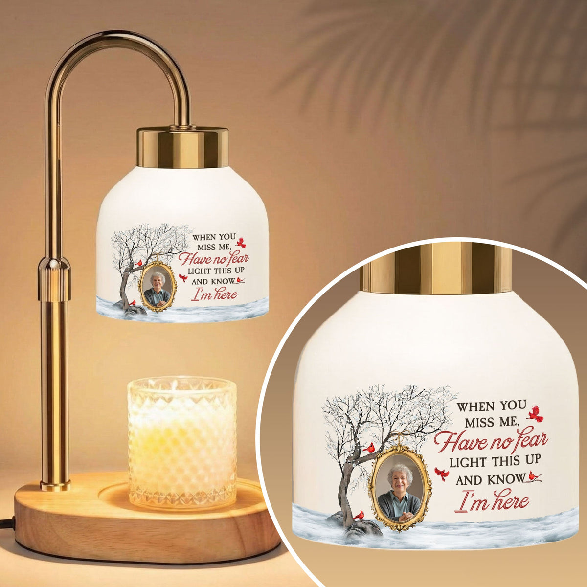 Light This Up And Know I'm Here Memorial Gift - Personalized Photo Candle Warmer