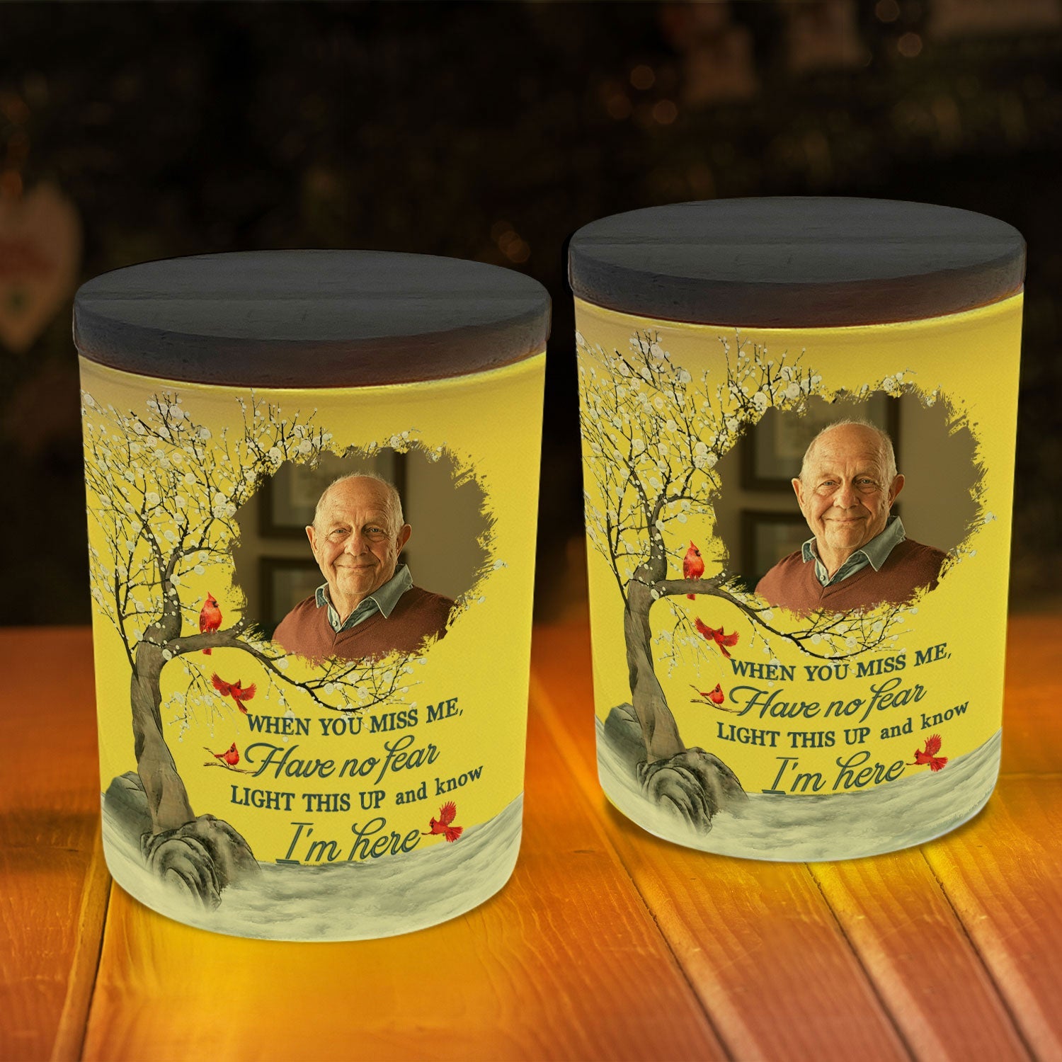 Light This Up & Know I'm Here Memorial Gift - Personalized Photo LED Tea Light Holder