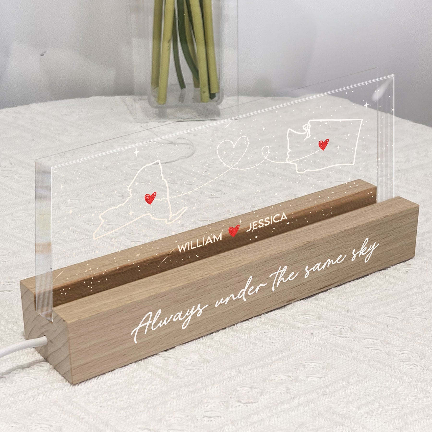 Long Distance But Always Under The Same Sky - Personalized LED Night Light
