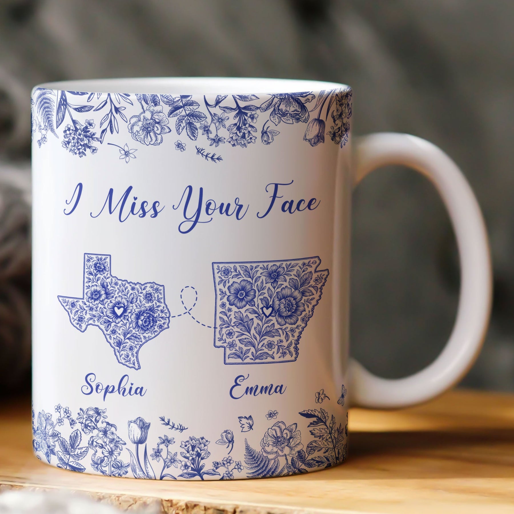 Long Distance Relationship I Miss You Toile De Jouy Custom States - Personalized Gift Set