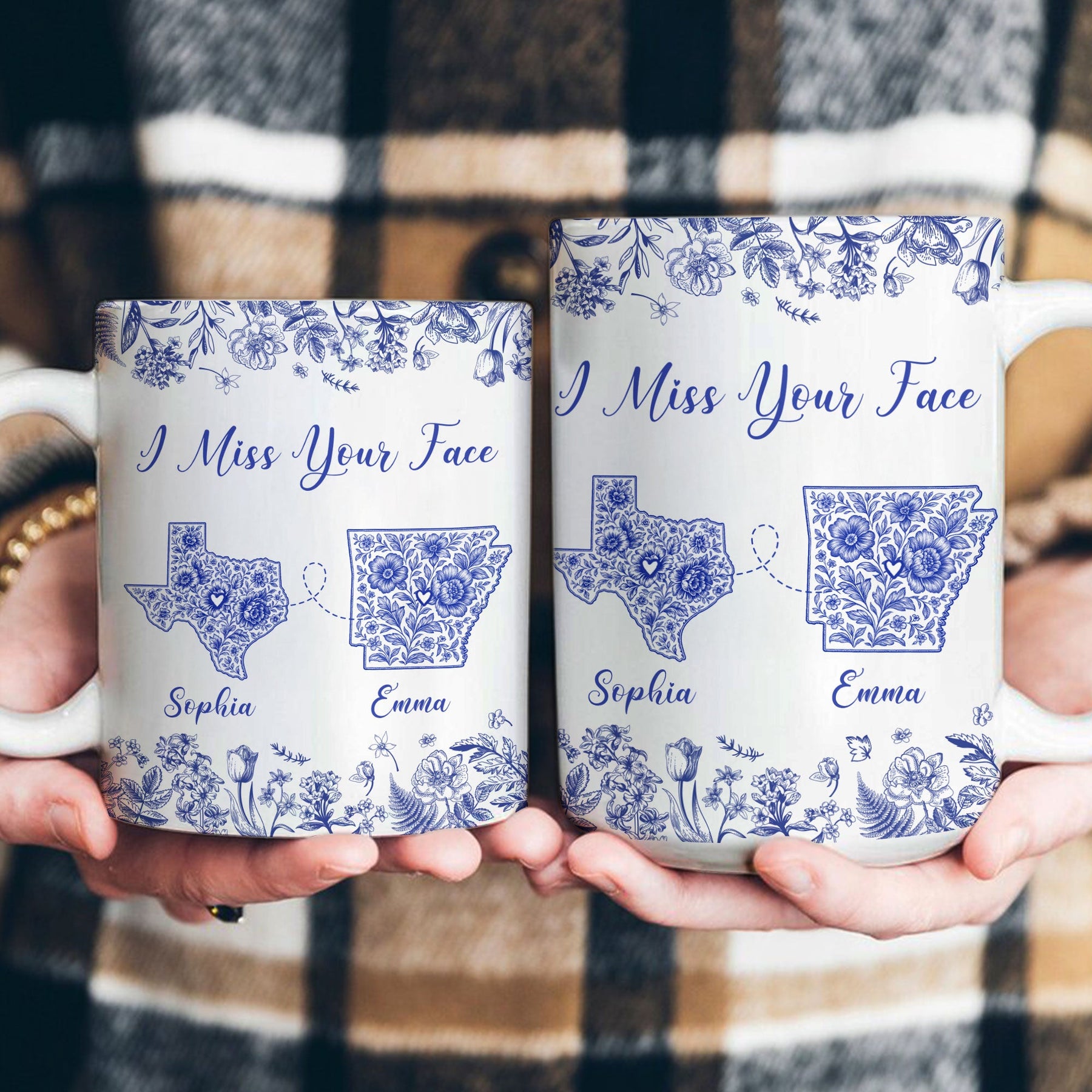 Long Distance Relationship I Miss You Toile De Jouy Custom States - Personalized Gift Set