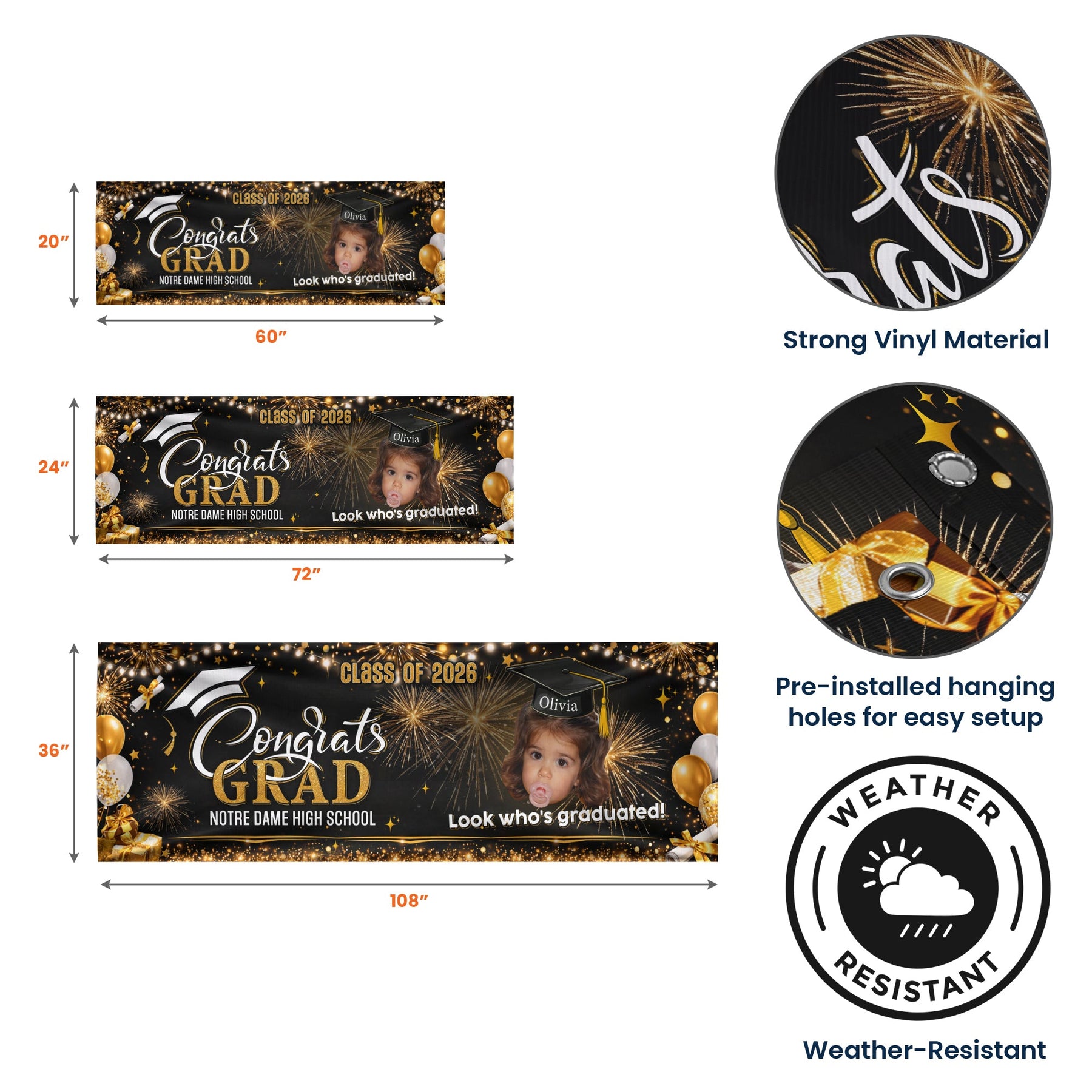 Look Who's Graduated - Graduation Party Gifts Childhood Photo Theme - Personalized Banner