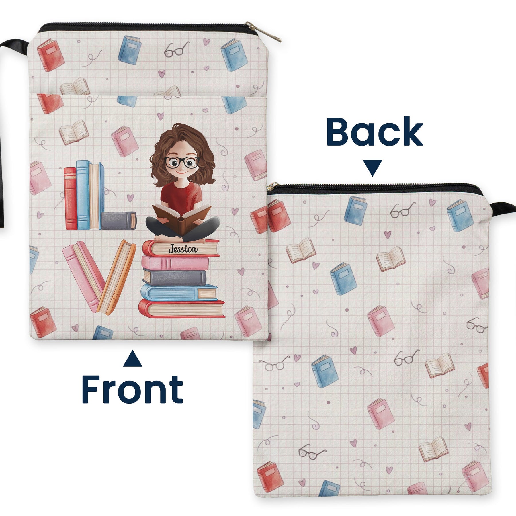 Love Book Cute Cartoon - Personalized Book Sleeve