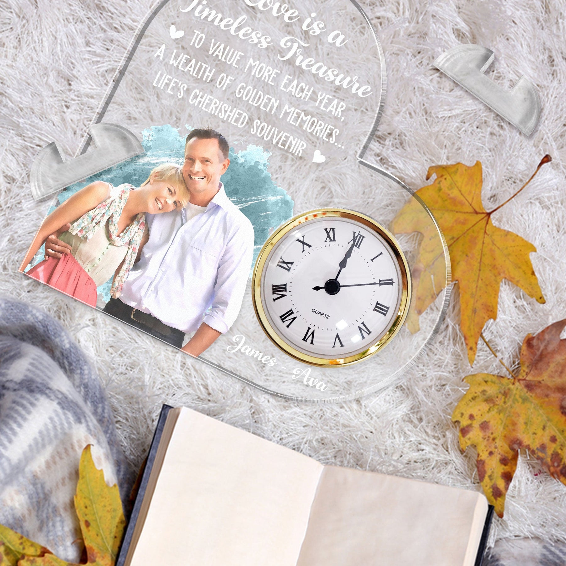 Love Is A Timeless Treasure Anniversary Gift - Personalized Acrylic Photo Desk Clock