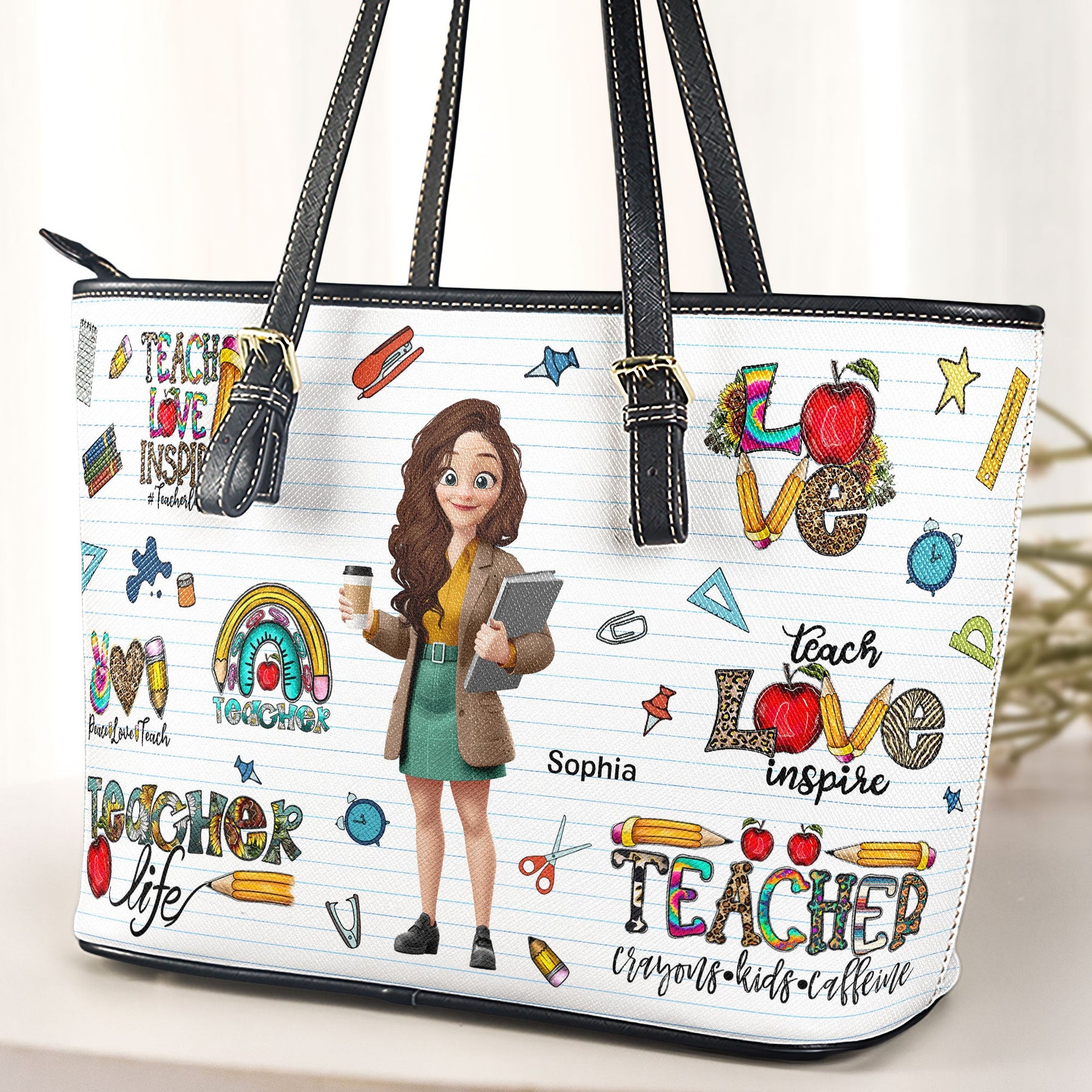 Love Teacher Life New Version - Personalized Leather Tote Bag