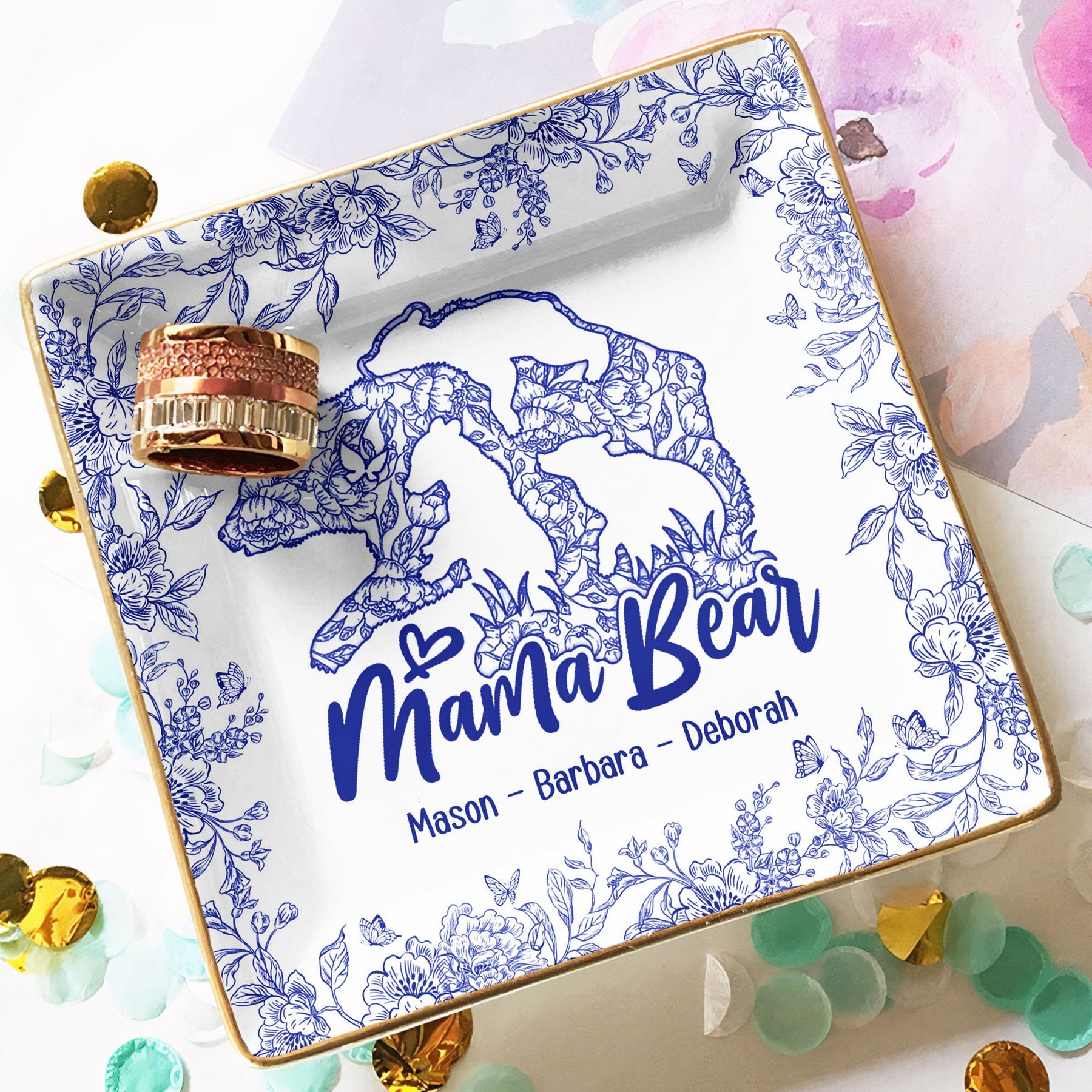 Mama Bear Toile De Jouy - Personalized Jewelry Dish
