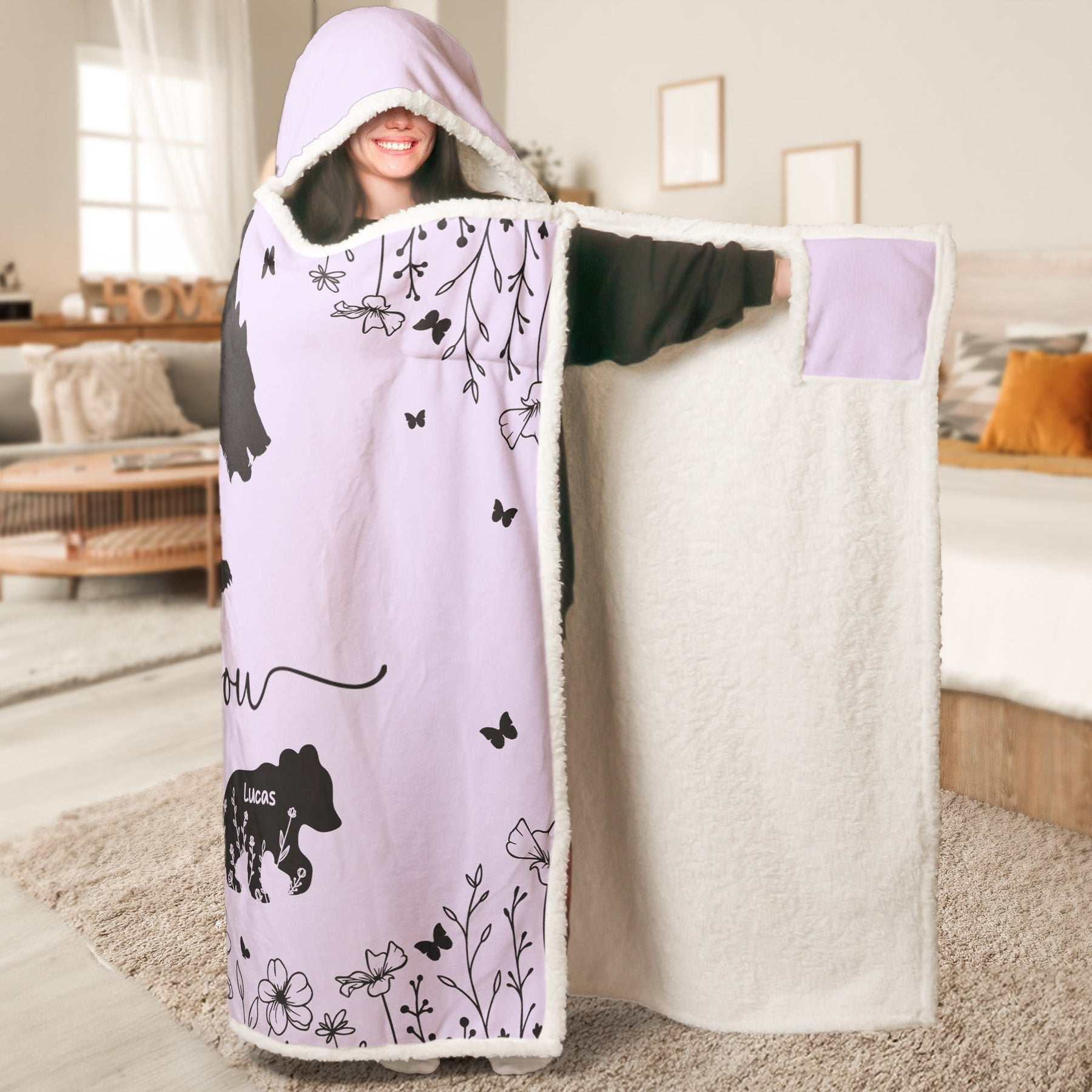 Mama Bear We Love You Floral Version - Personalized Wearable Blanket